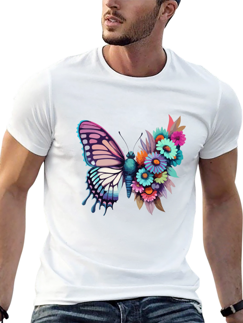 Butterfly Floral Graphic Tee - Black