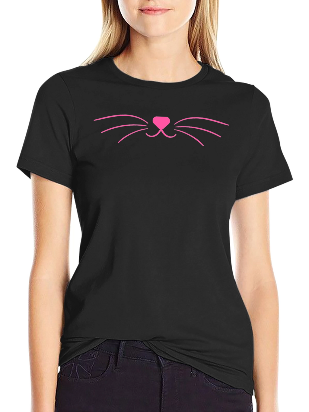 Cute Cat Face Graphic T-Shirt - Black