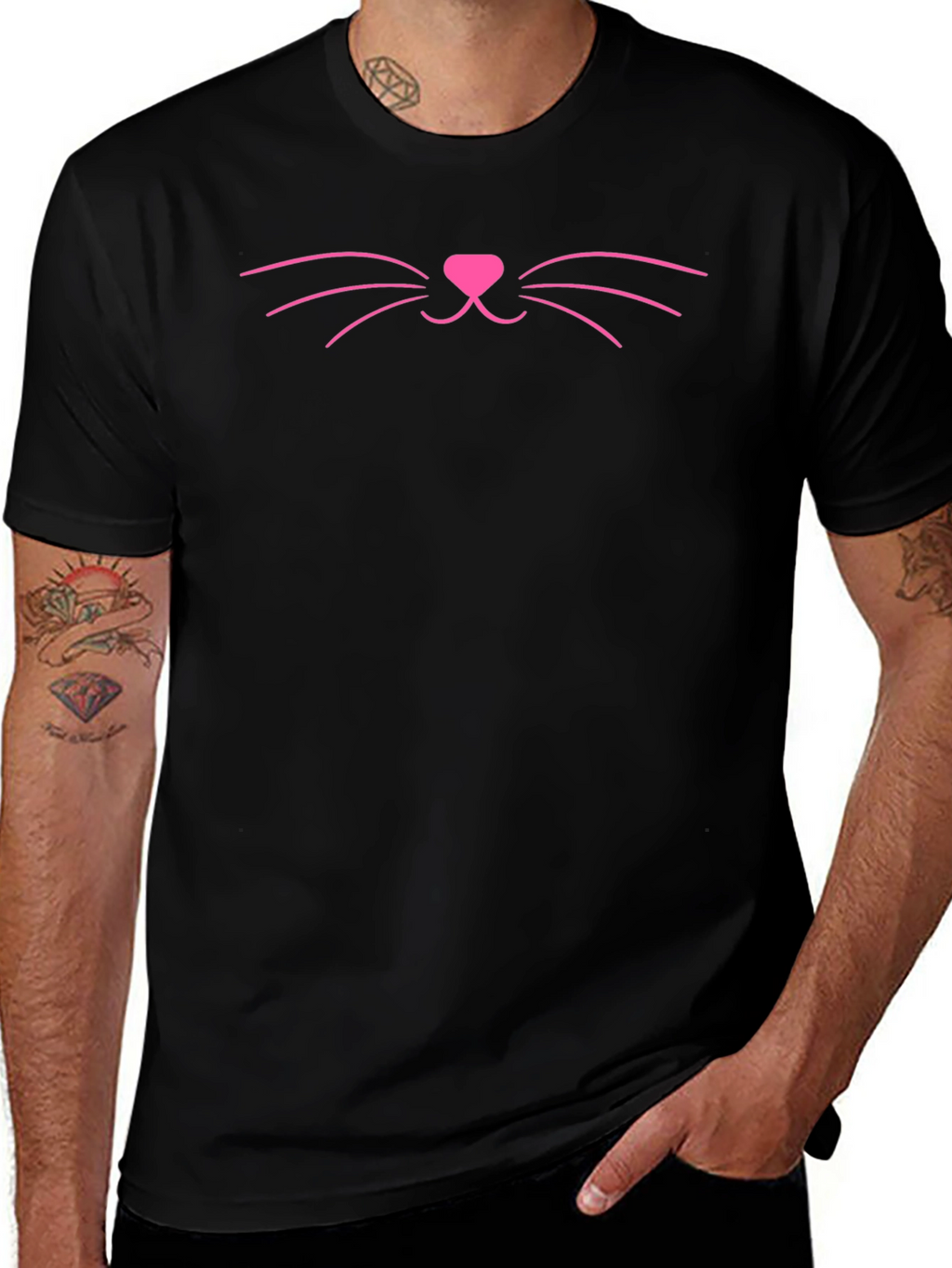 Cute Cat Face Graphic T-Shirt - Black