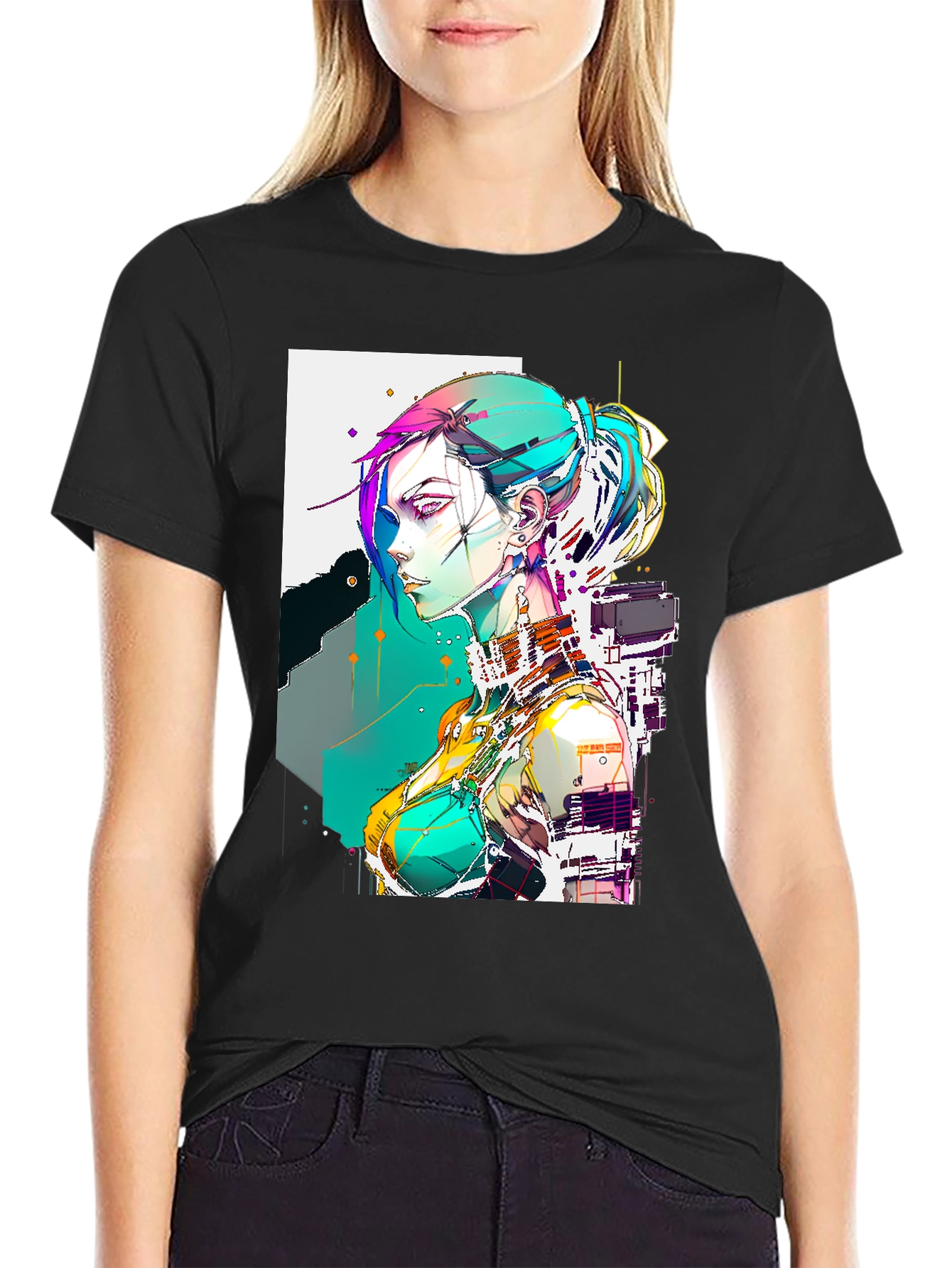Cyberpunk Girl Graphic Tee - Cool Anime Style
