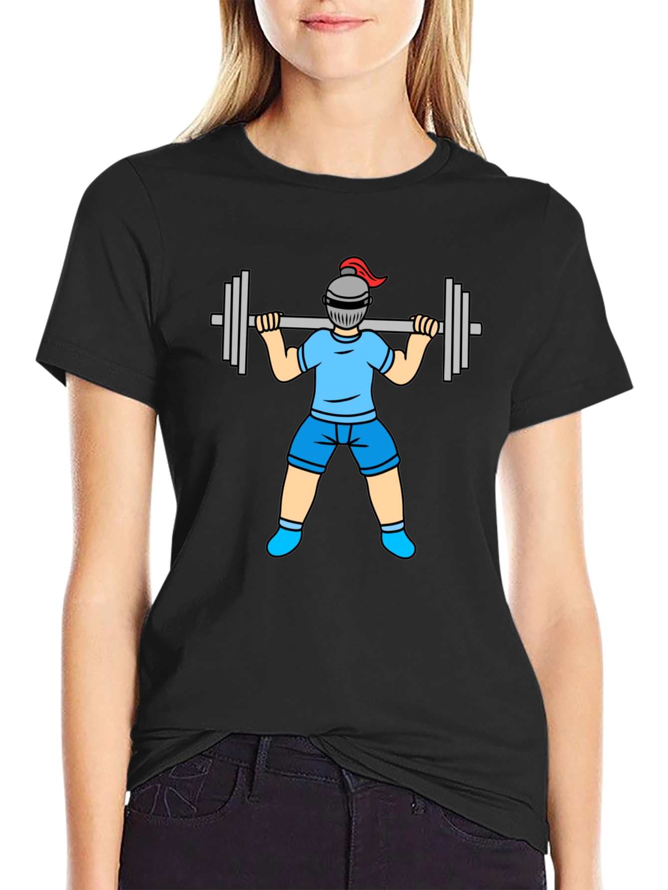 Funny Knight Lifting Weights Graphic Tee - Black