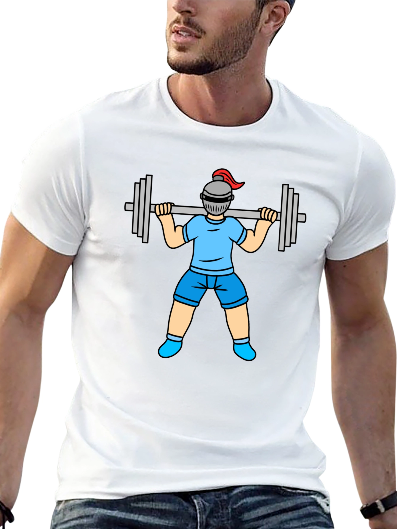 Funny Knight Lifting Weights Graphic Tee - Black