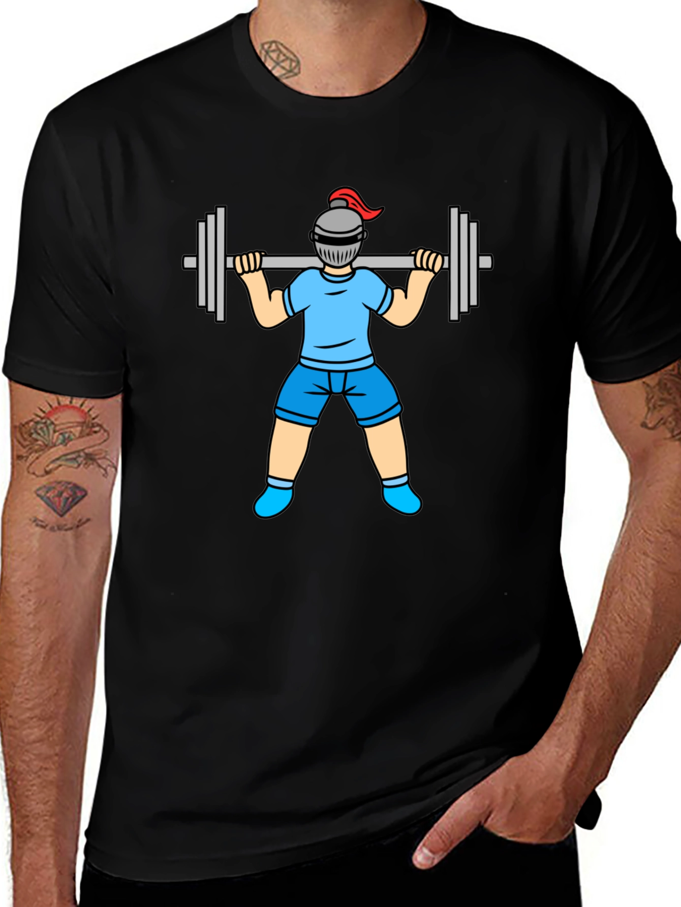 Funny Knight Lifting Weights Graphic Tee - Black