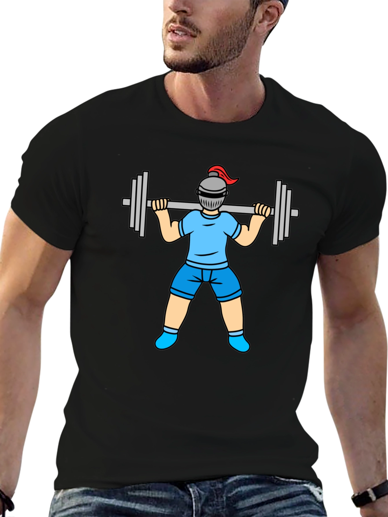 Funny Knight Lifting Weights Graphic Tee - Black