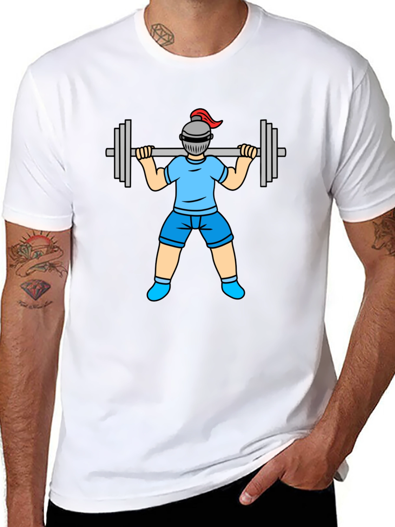 Funny Knight Lifting Weights Graphic Tee - Black