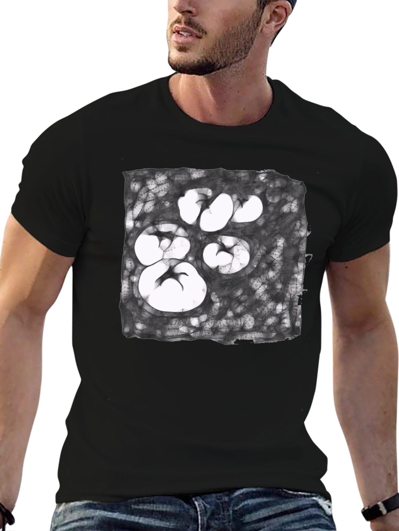 Abstract Paw Print Graphic Tee - Unisex Black T-Shirt