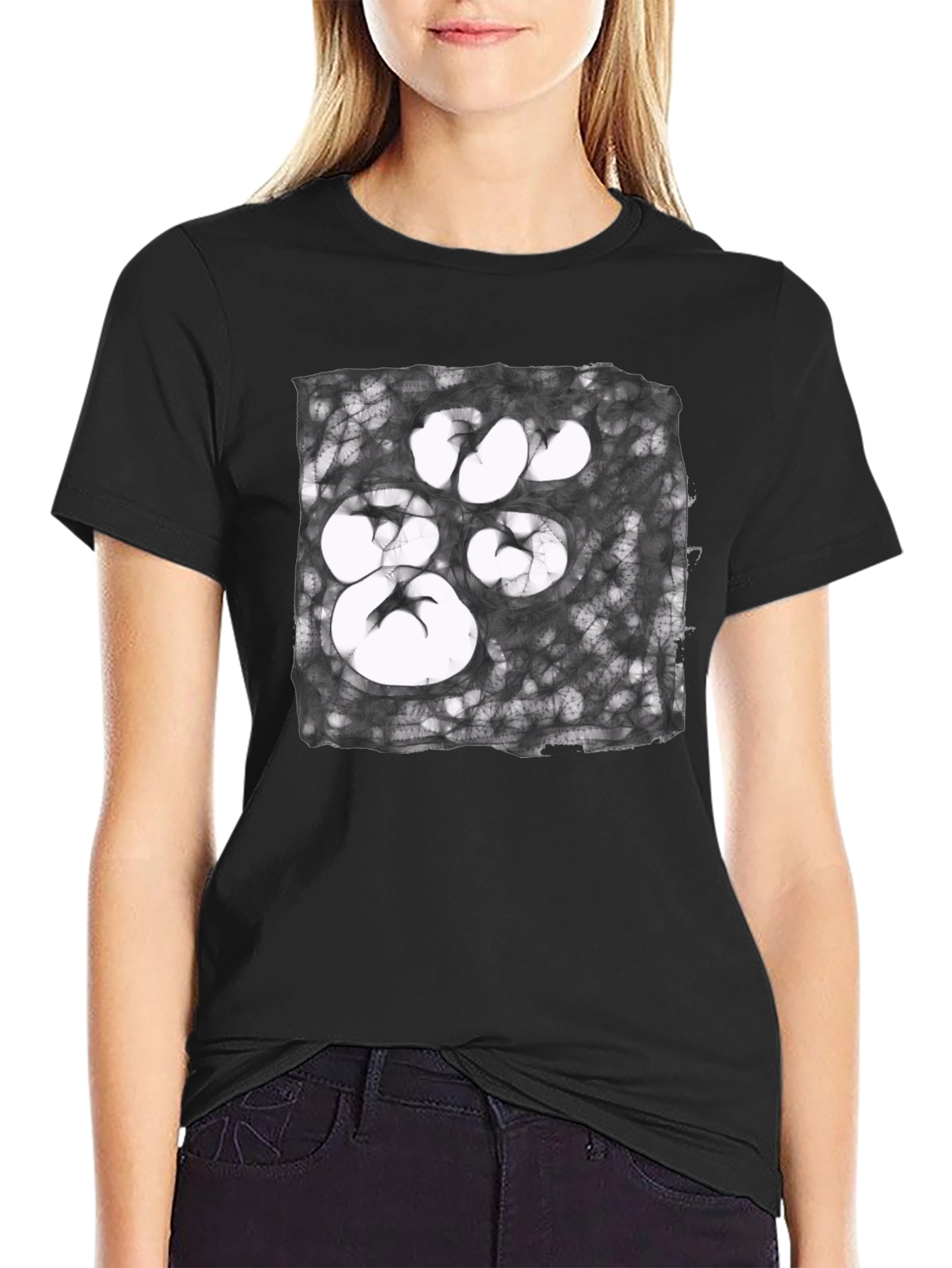 Abstract Paw Print Graphic Tee - Unisex Black T-Shirt