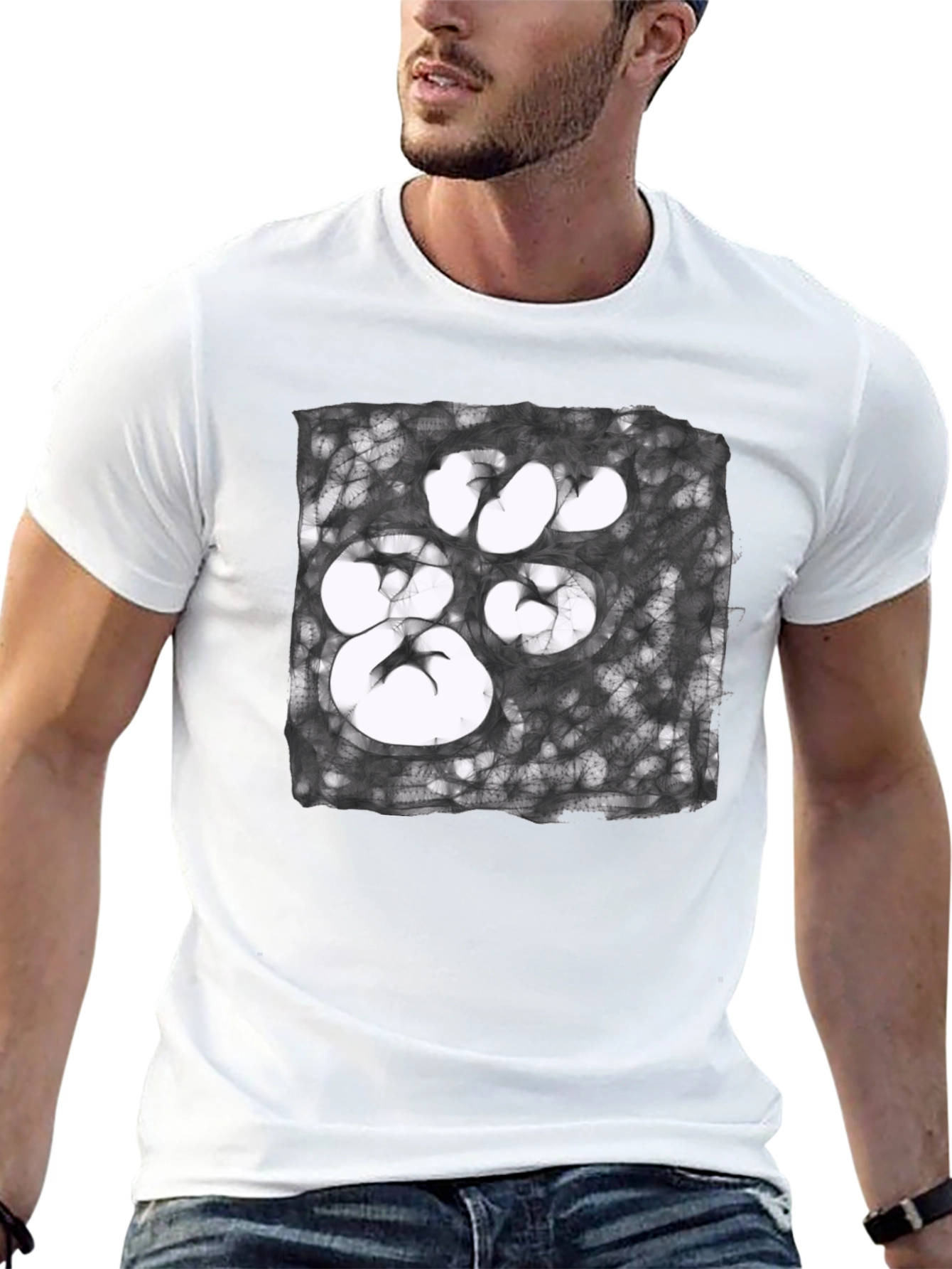 Abstract Paw Print Graphic Tee - Unisex Black T-Shirt