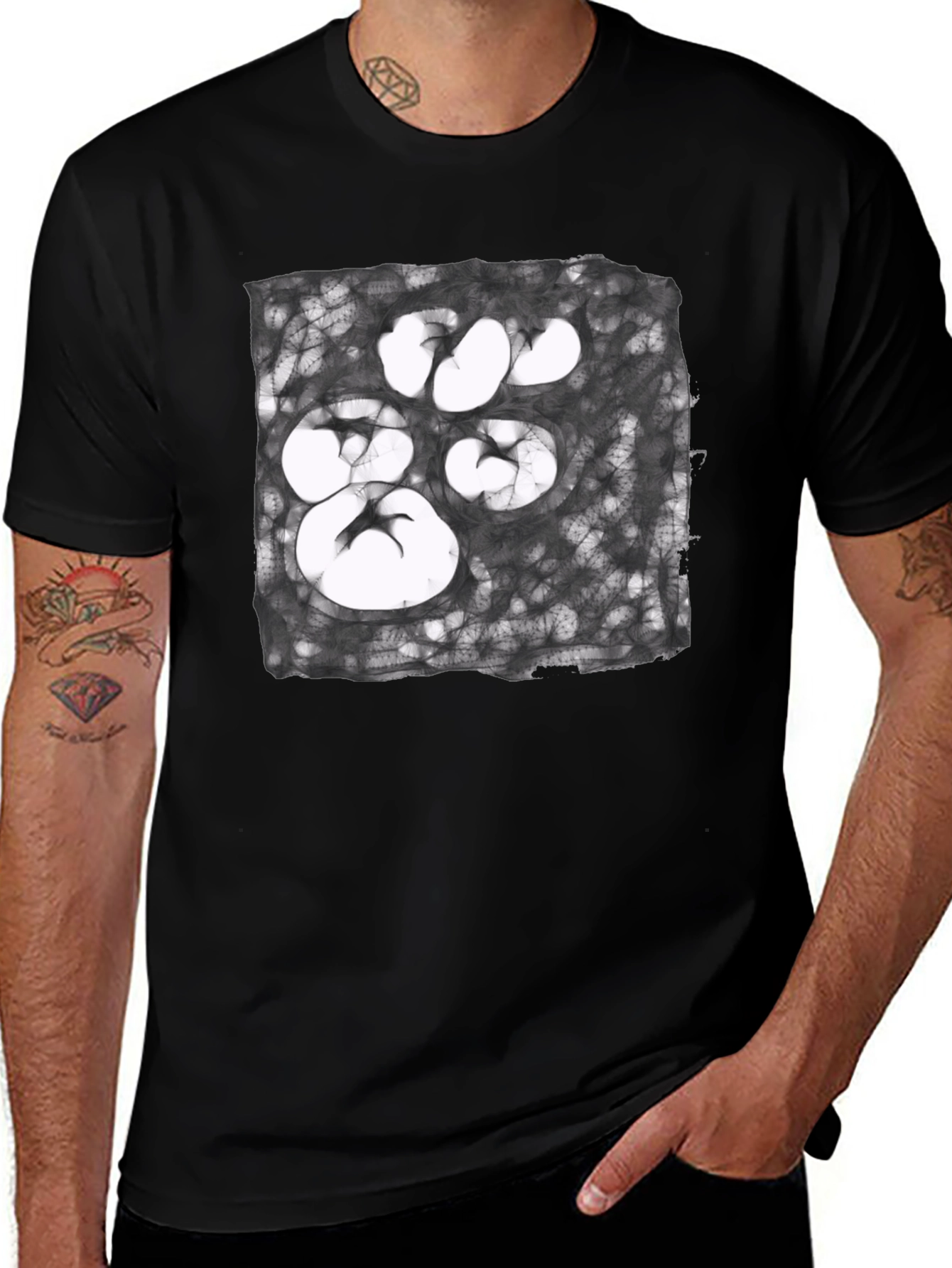 Abstract Paw Print Graphic Tee - Unisex Black T-Shirt