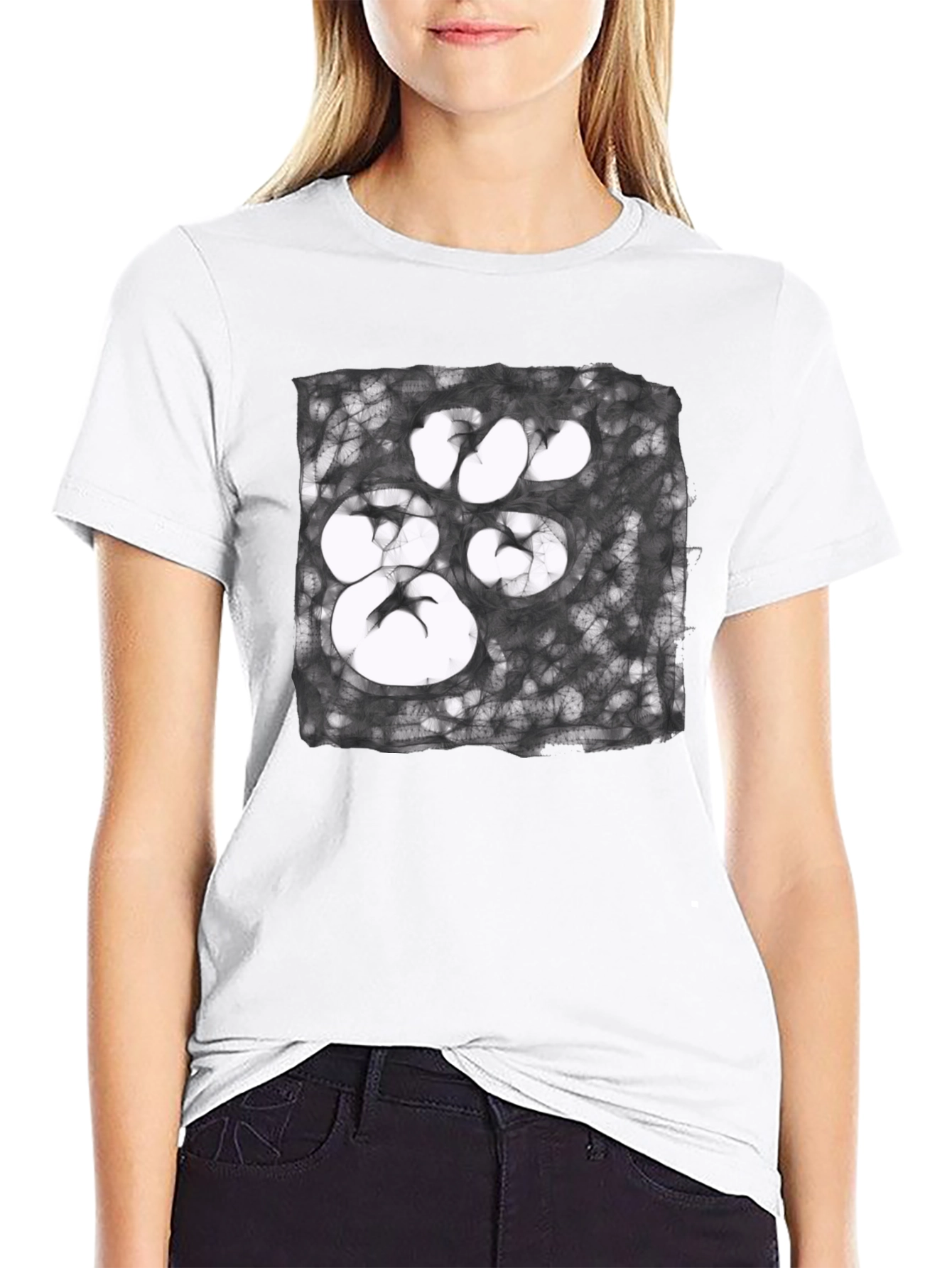 Abstract Paw Print Graphic Tee - Unisex Black T-Shirt