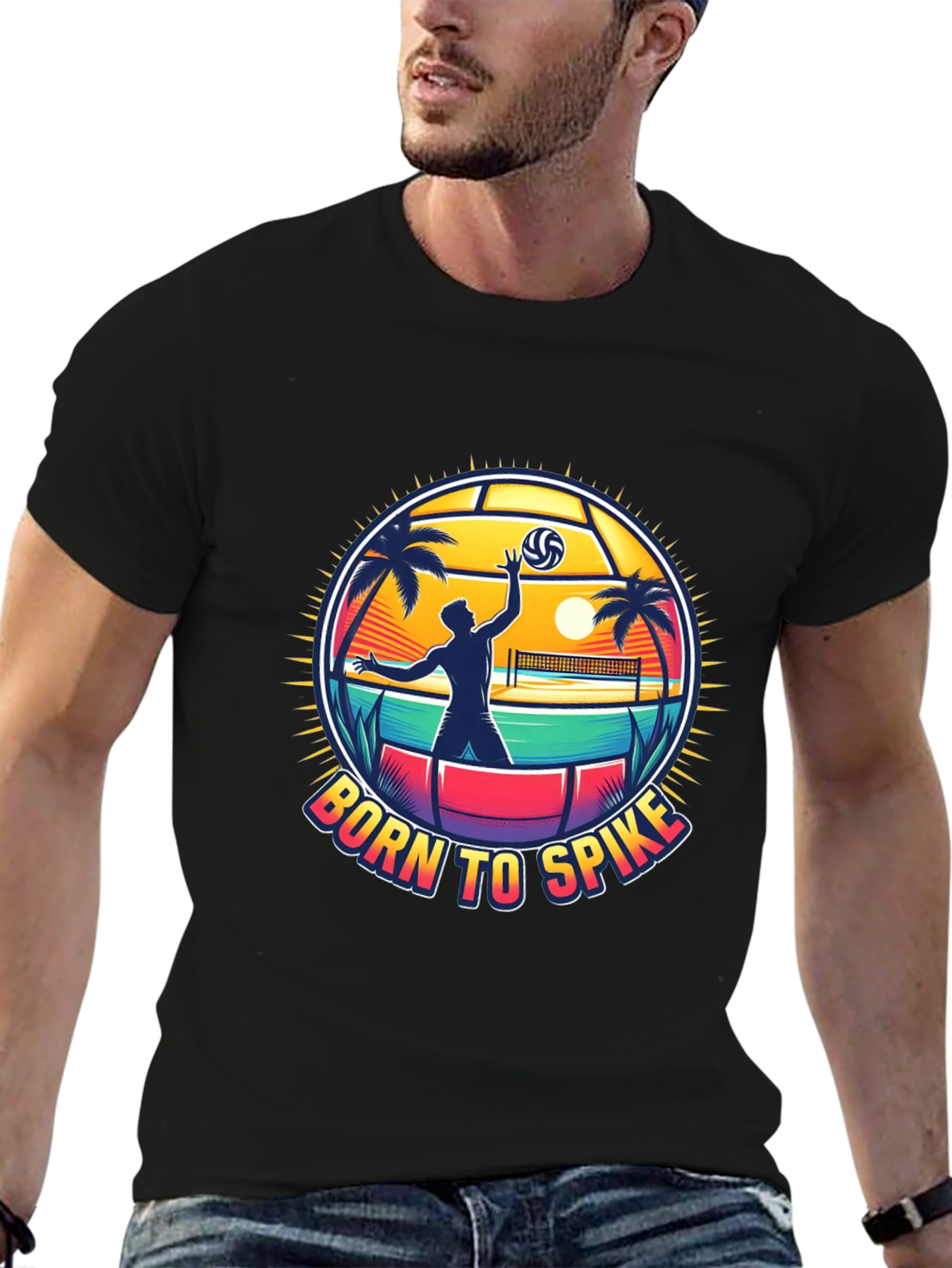 Born To Spike Volleyball T-Shirt - Beach Design