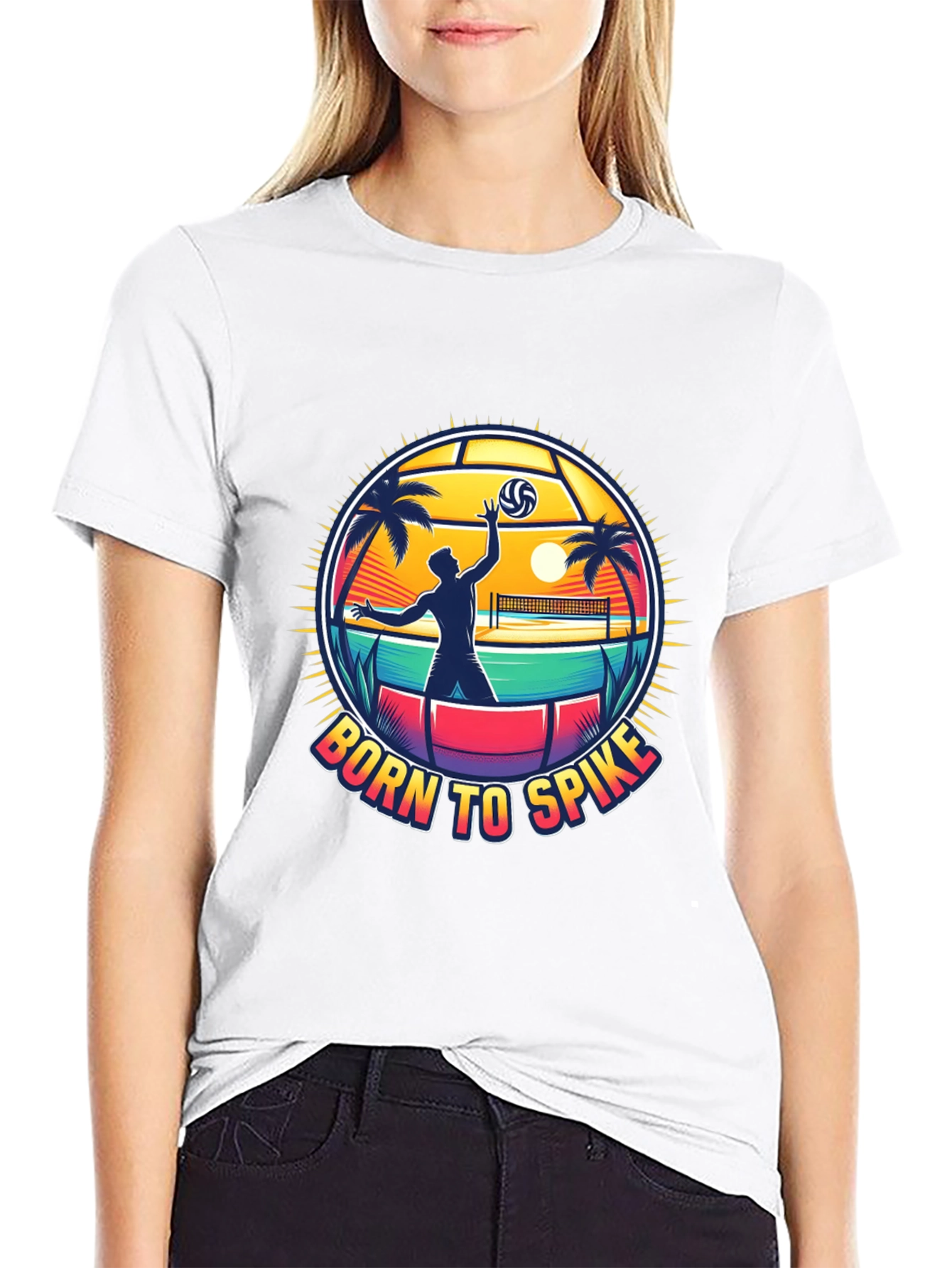 Born To Spike Volleyball T-Shirt - Beach Design