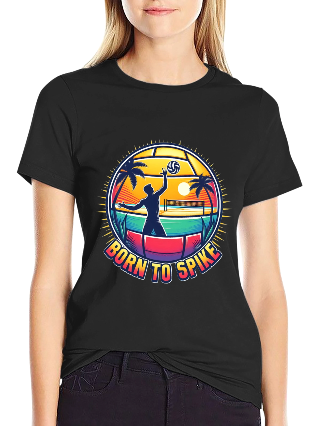 Born To Spike Volleyball T-Shirt - Beach Design