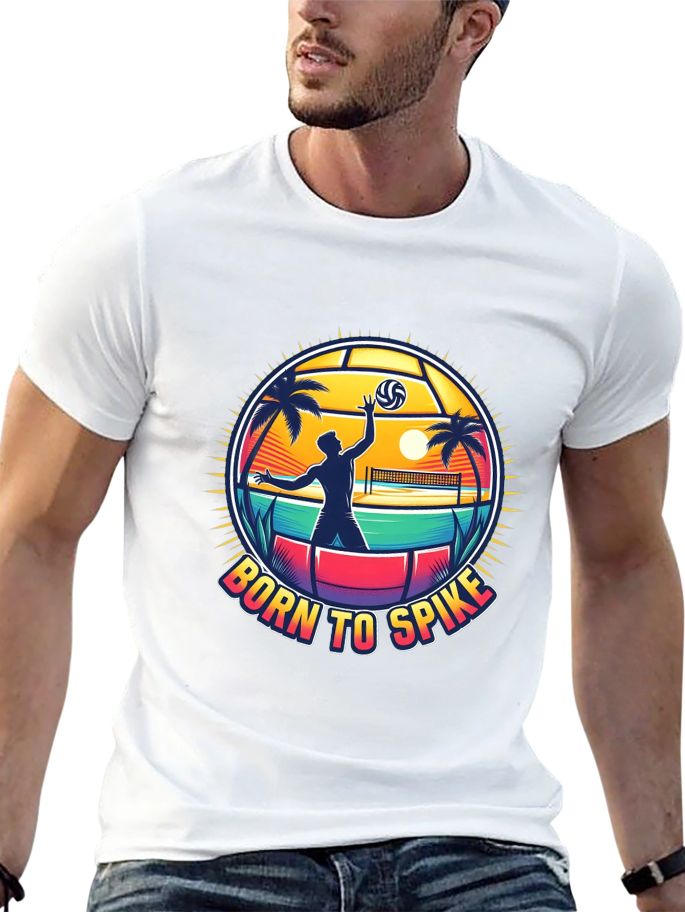 Born To Spike Volleyball T-Shirt - Beach Design