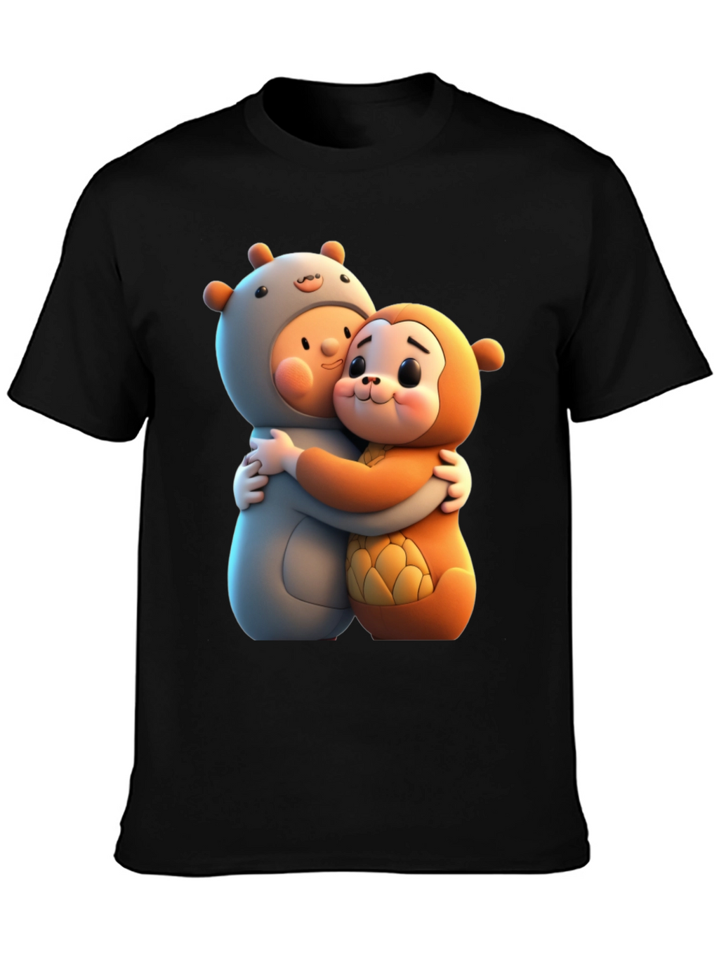 Cute Cartoon Character Hug Graphic Tee