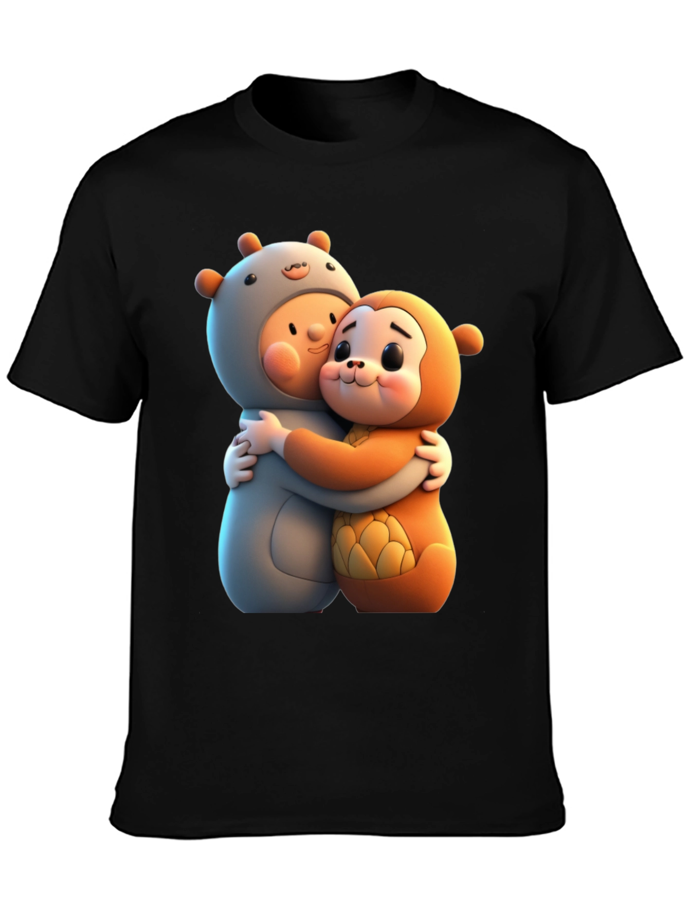 Cute Cartoon Character Hug Graphic Tee