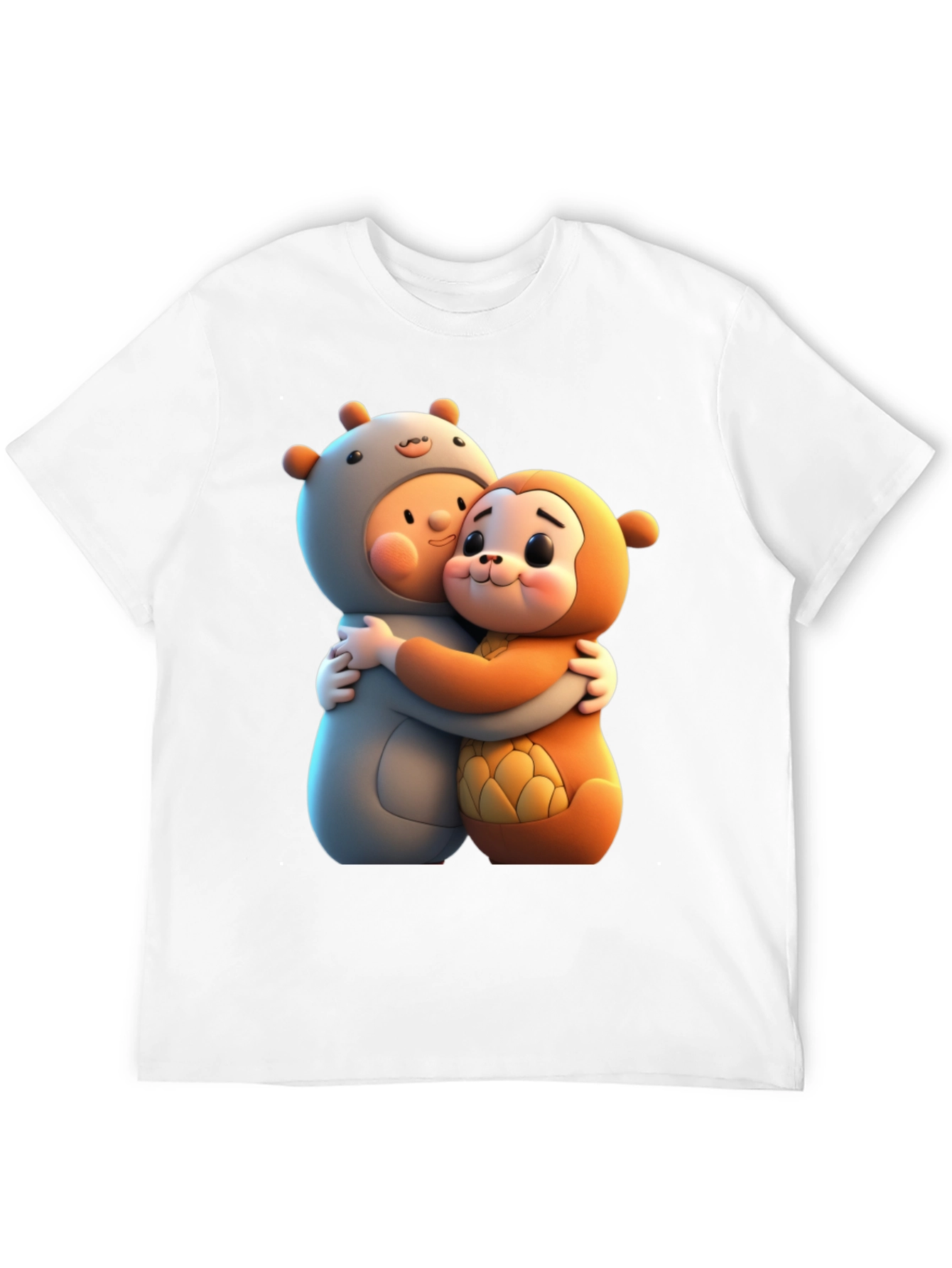 Cute Cartoon Character Hug Graphic Tee
