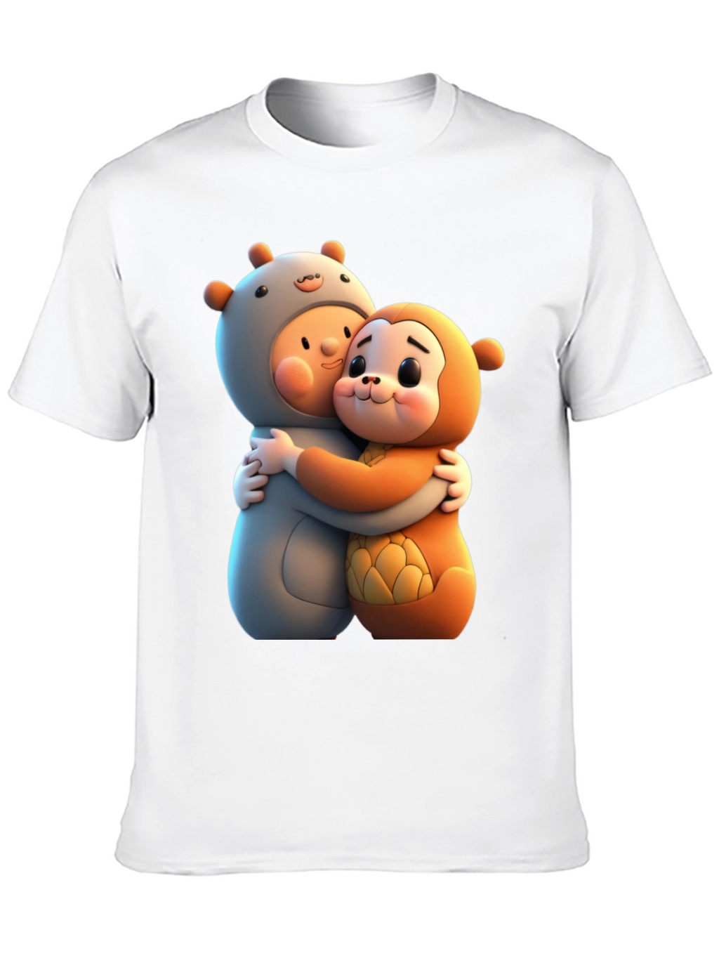 Cute Cartoon Character Hug Graphic Tee