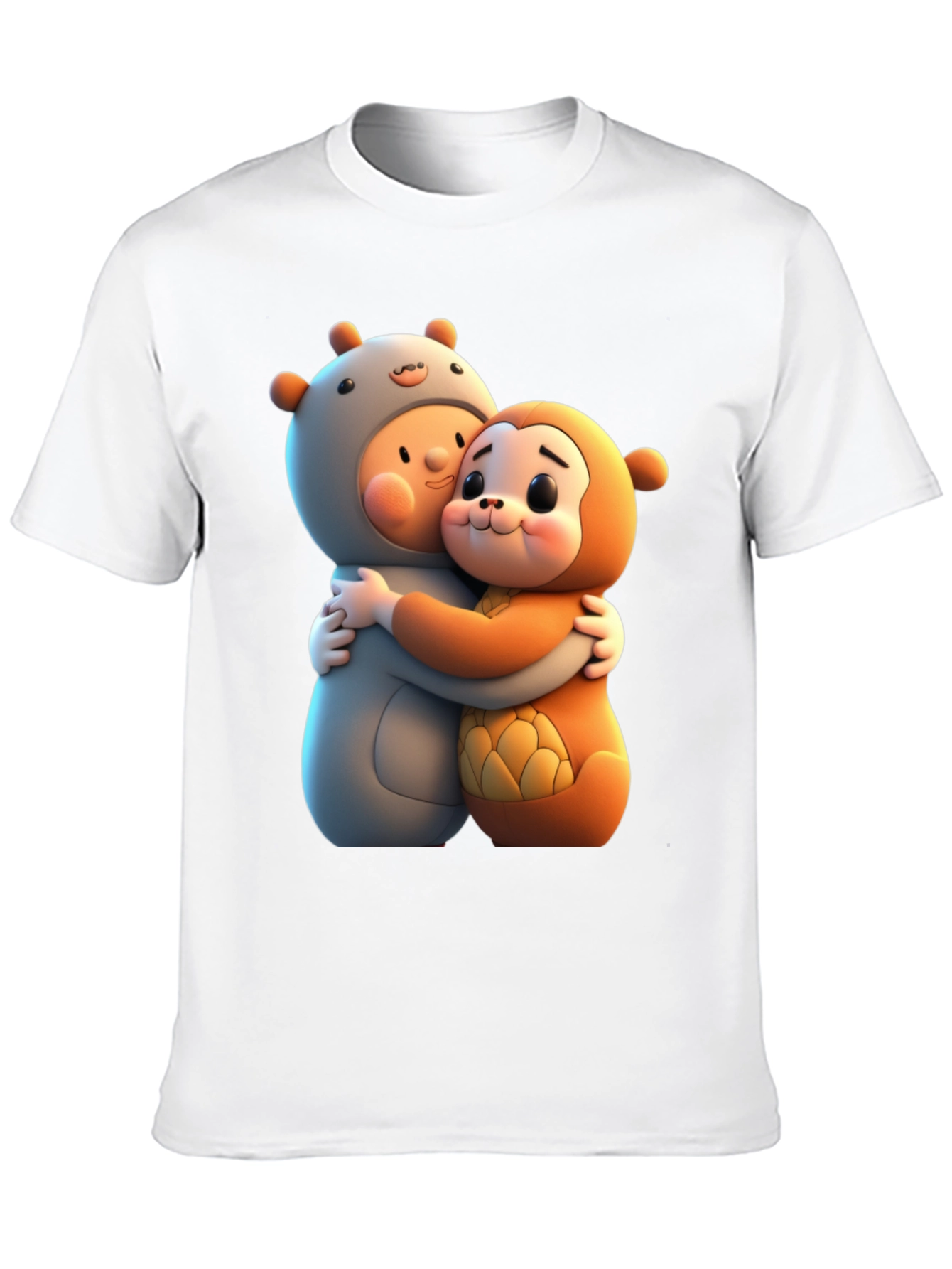 Cute Cartoon Character Hug Graphic Tee