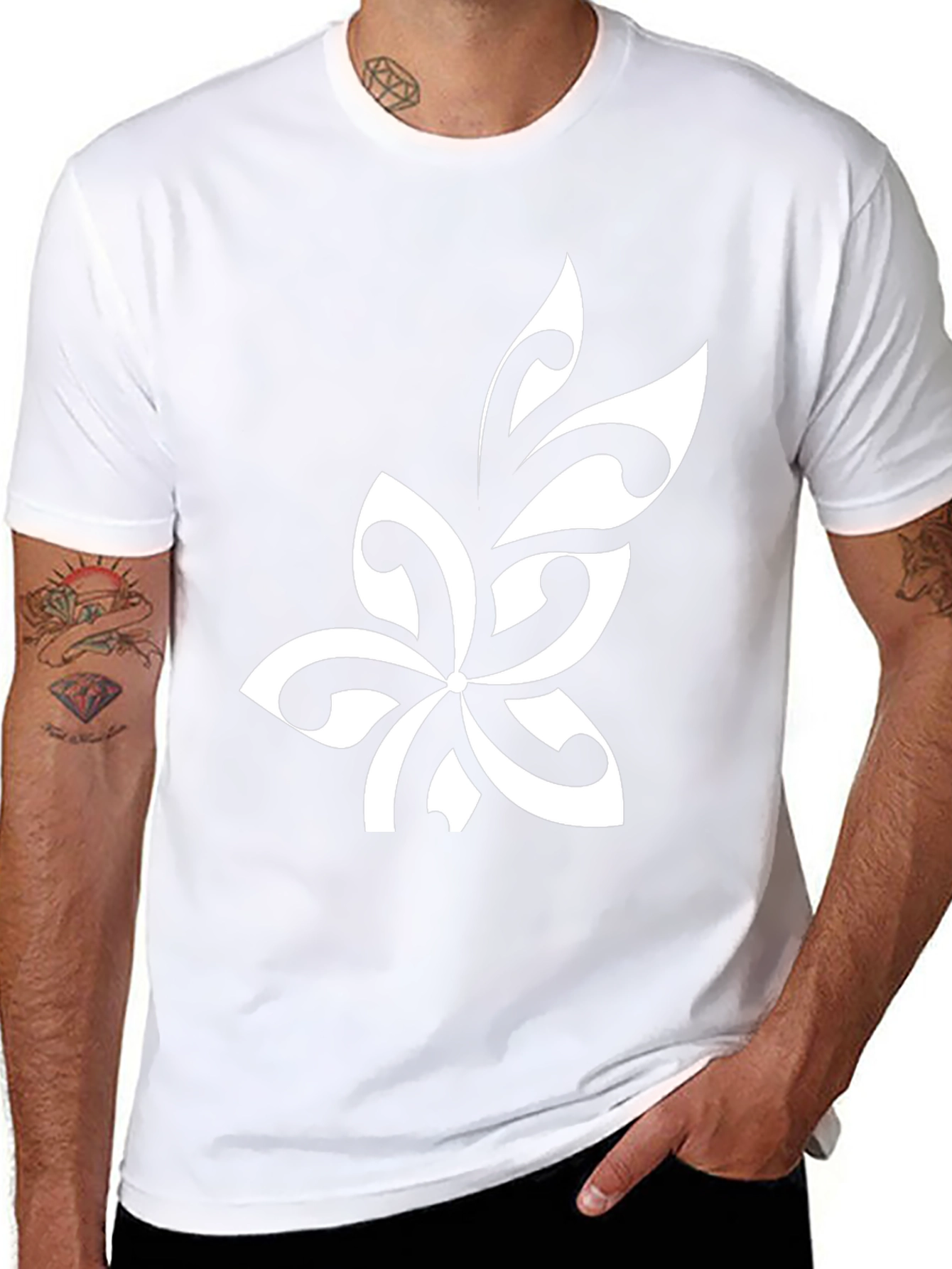 Tribal Flower Graphic Tee - Black Cotton Blend