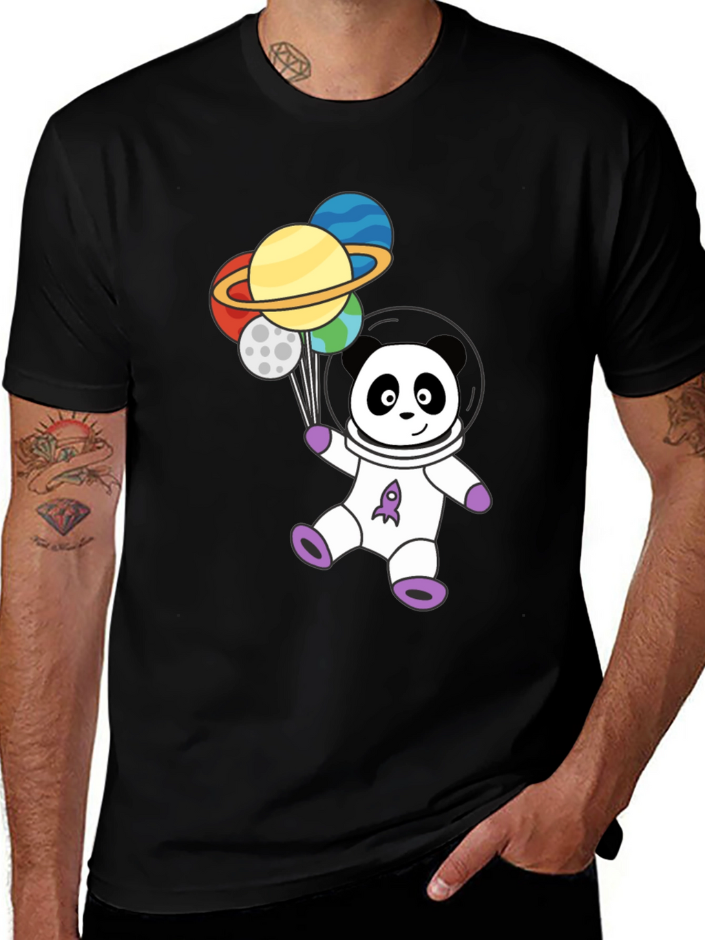 Astronaut Panda Planets Graphic Tee