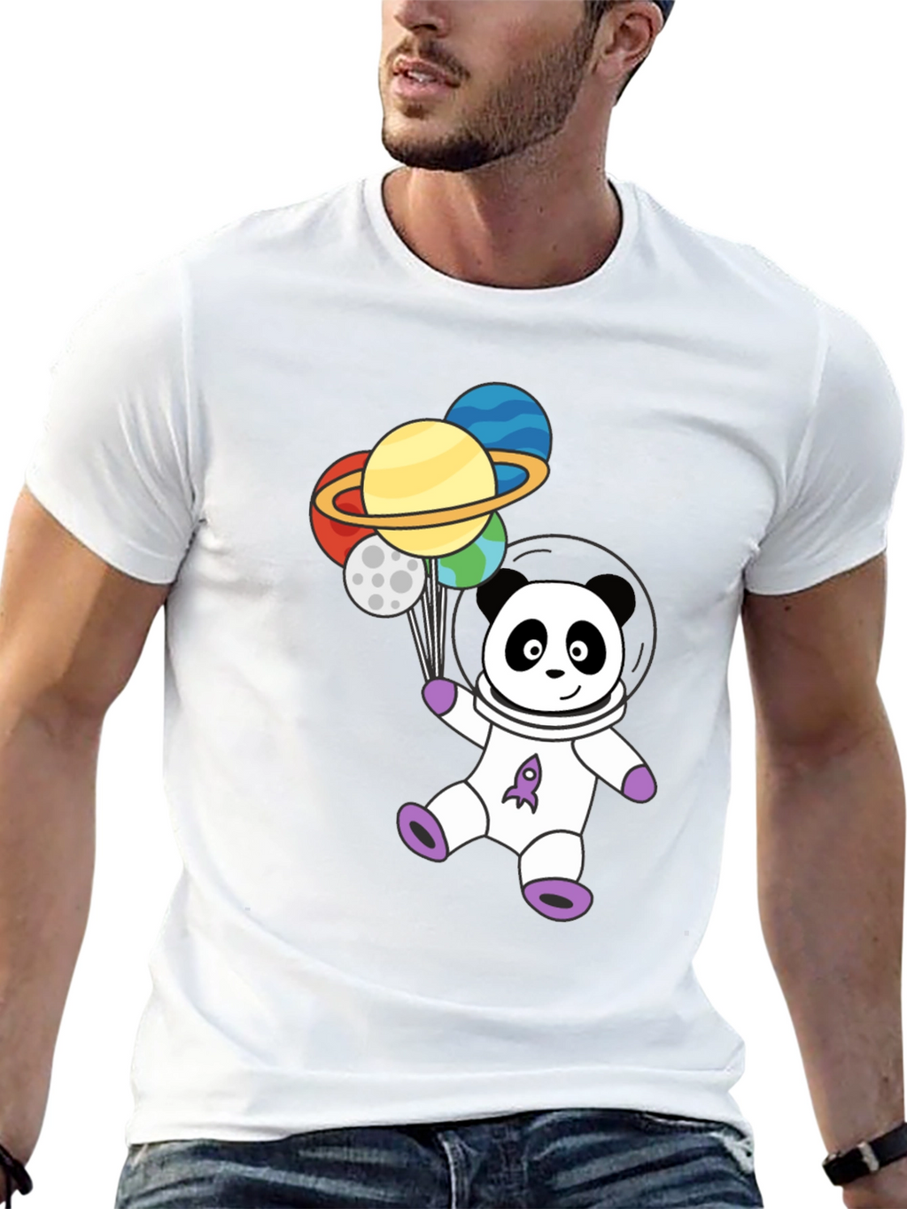 Astronaut Panda Planets Graphic Tee