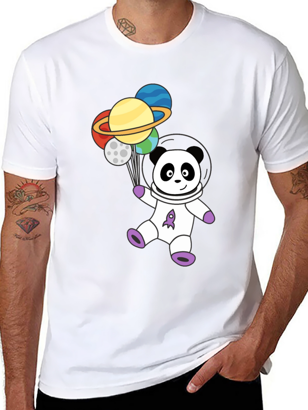 Astronaut Panda Planets Graphic Tee