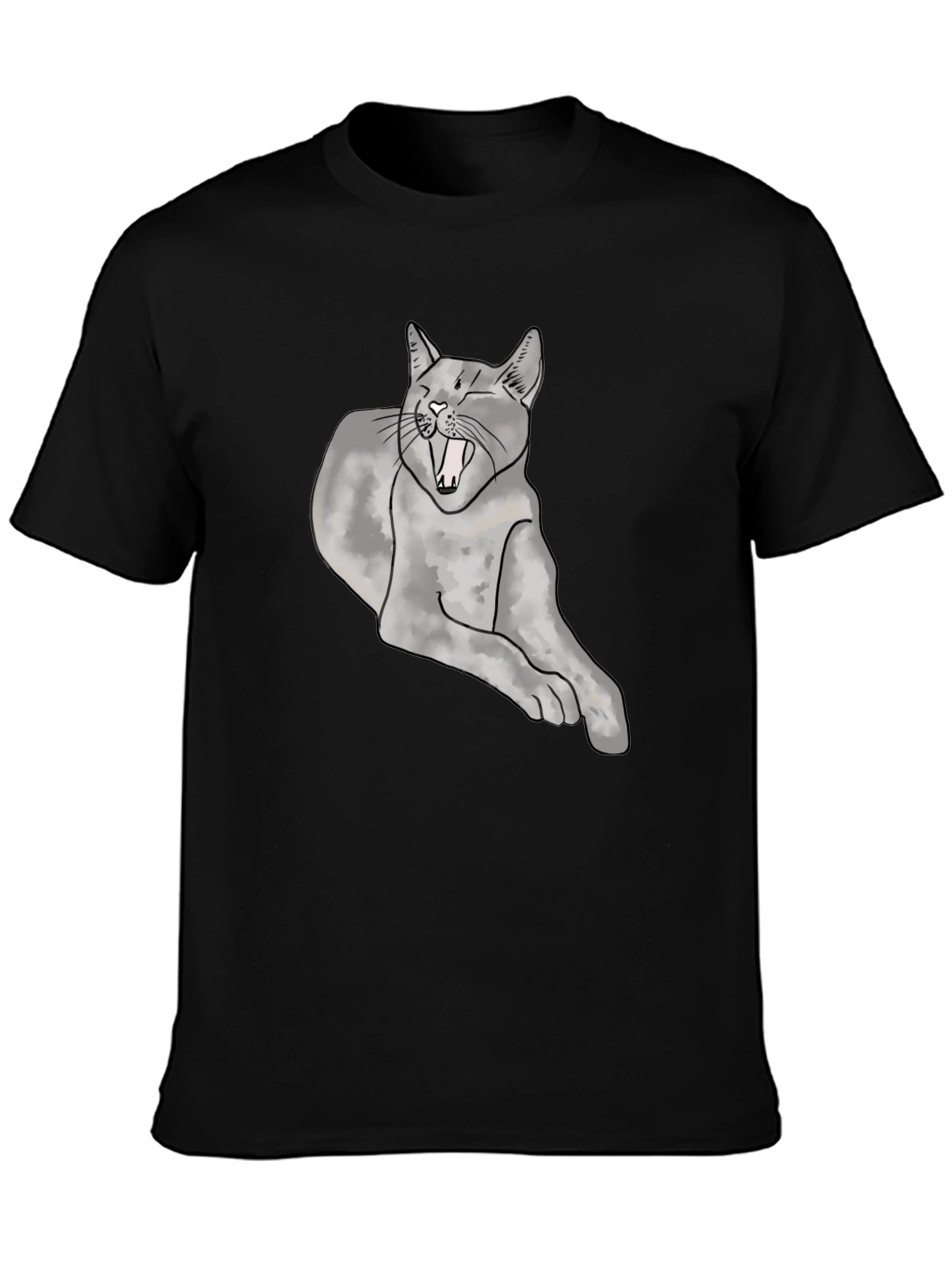 Yawning Cat Graphic Tee - Unisex Black T-Shirt