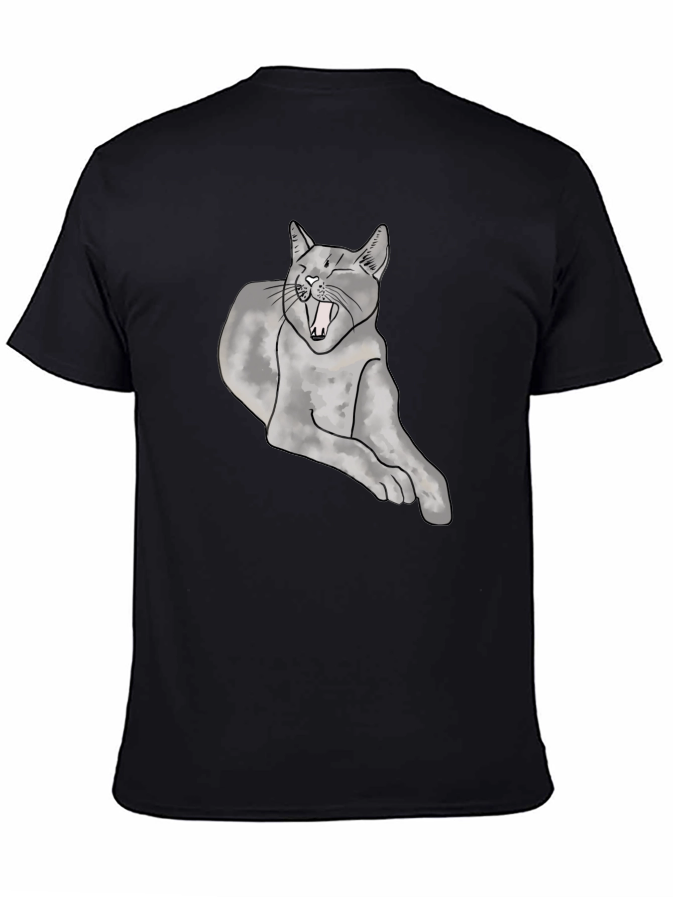 Yawning Cat Graphic Tee - Unisex Black T-Shirt
