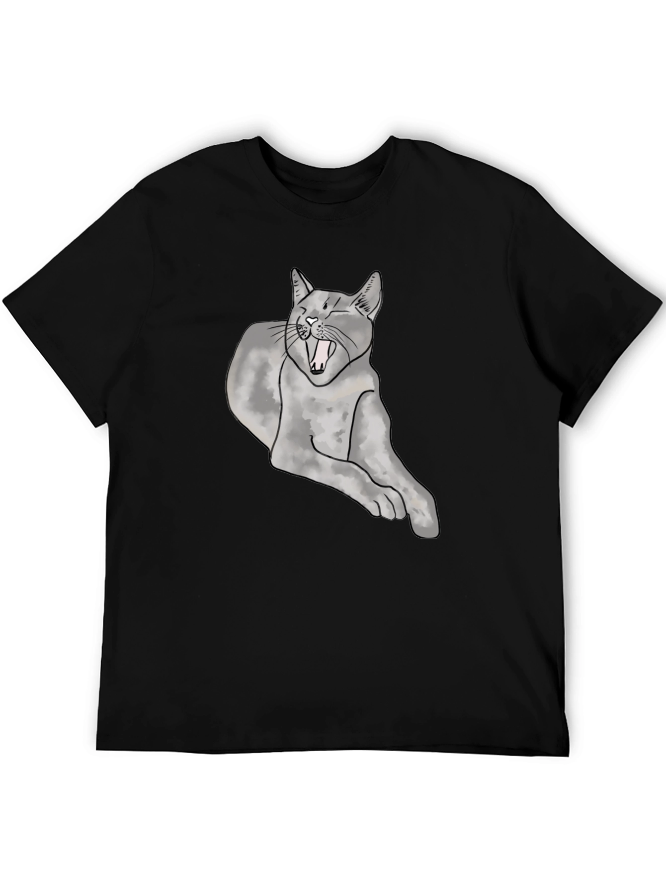 Yawning Cat Graphic Tee - Unisex Black T-Shirt