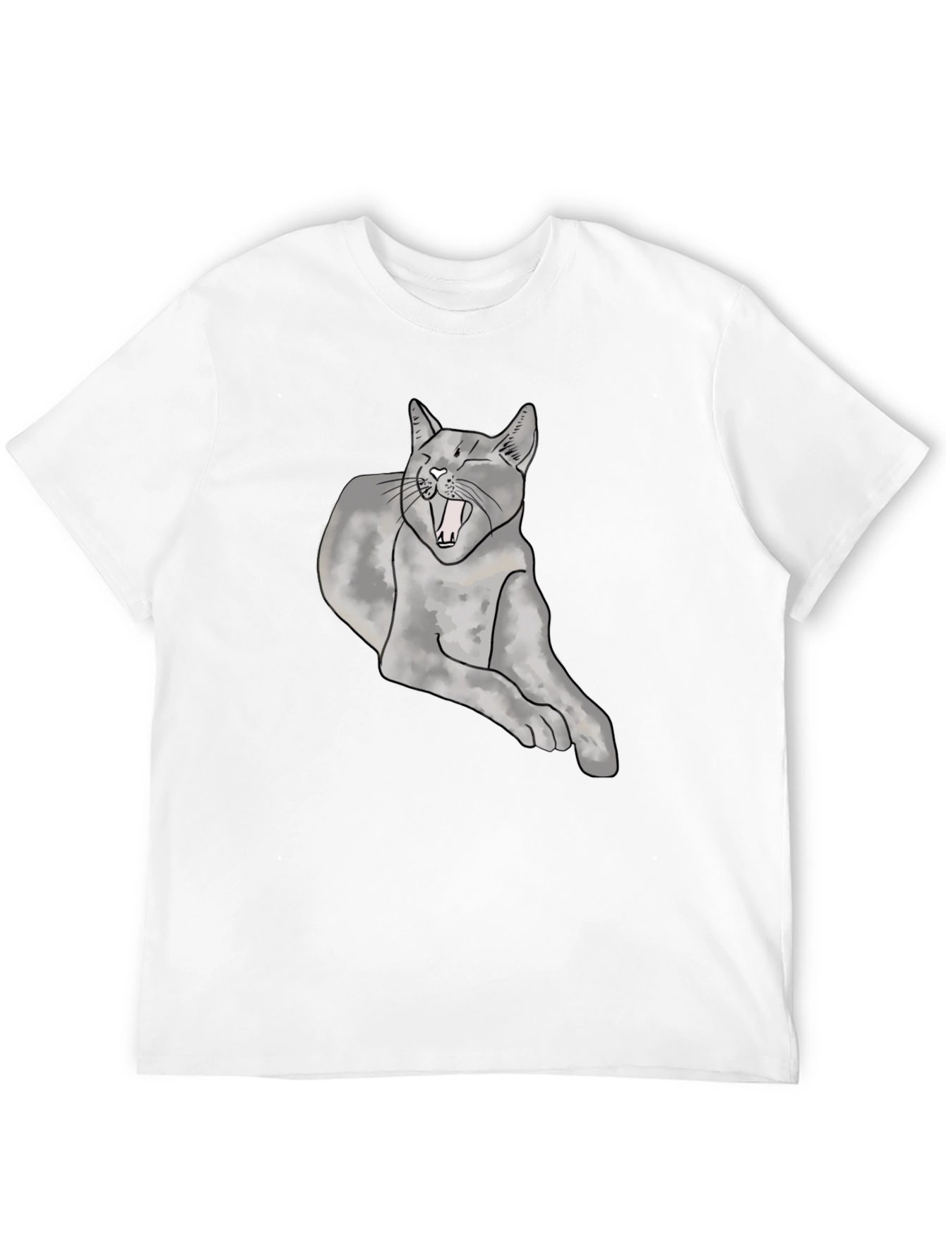 Yawning Cat Graphic Tee - Unisex Black T-Shirt