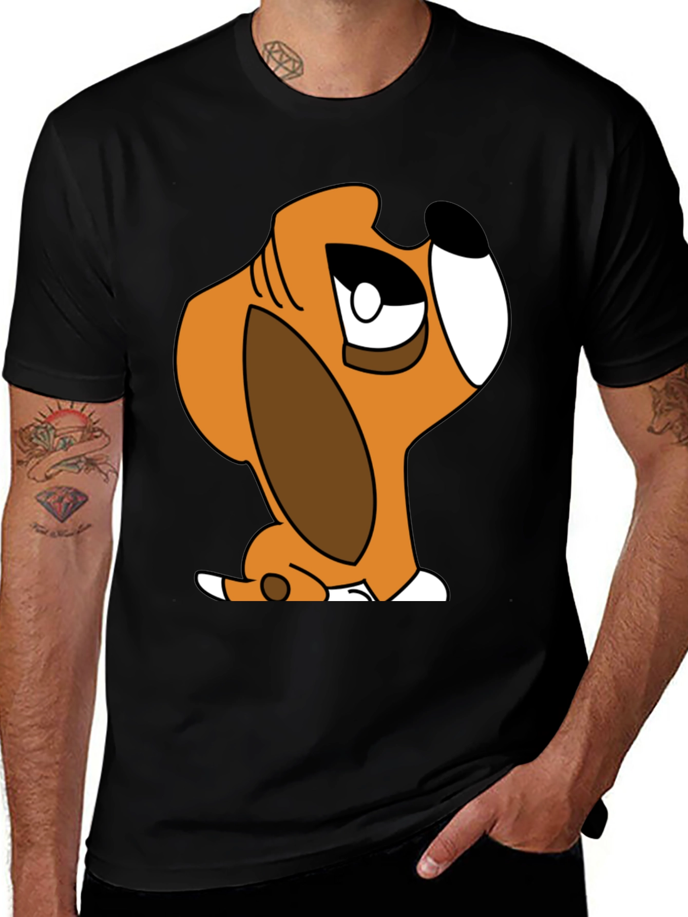 Cartoon Dog Graphic T-Shirt - Unisex Black Tee