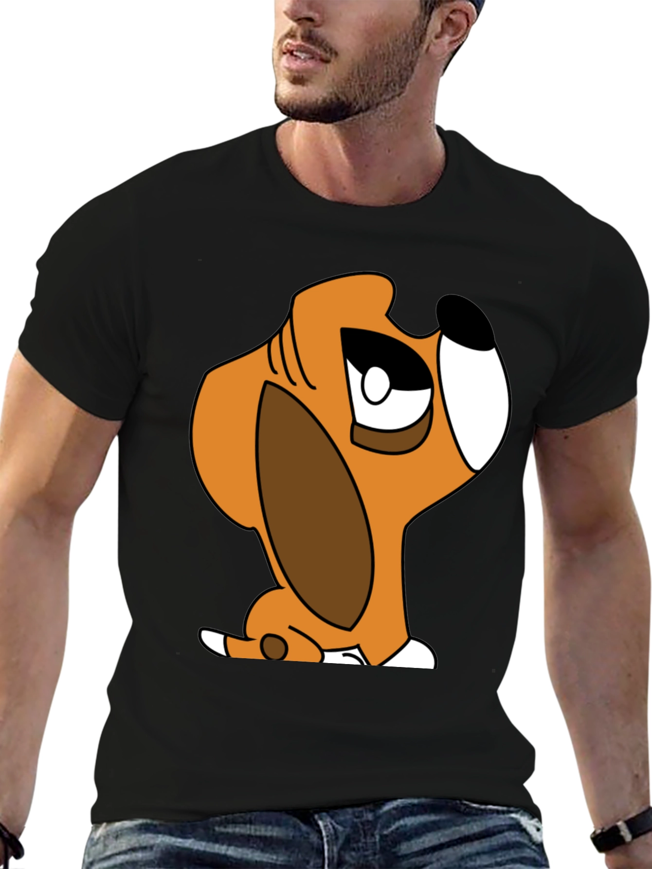 Cartoon Dog Graphic T-Shirt - Unisex Black Tee