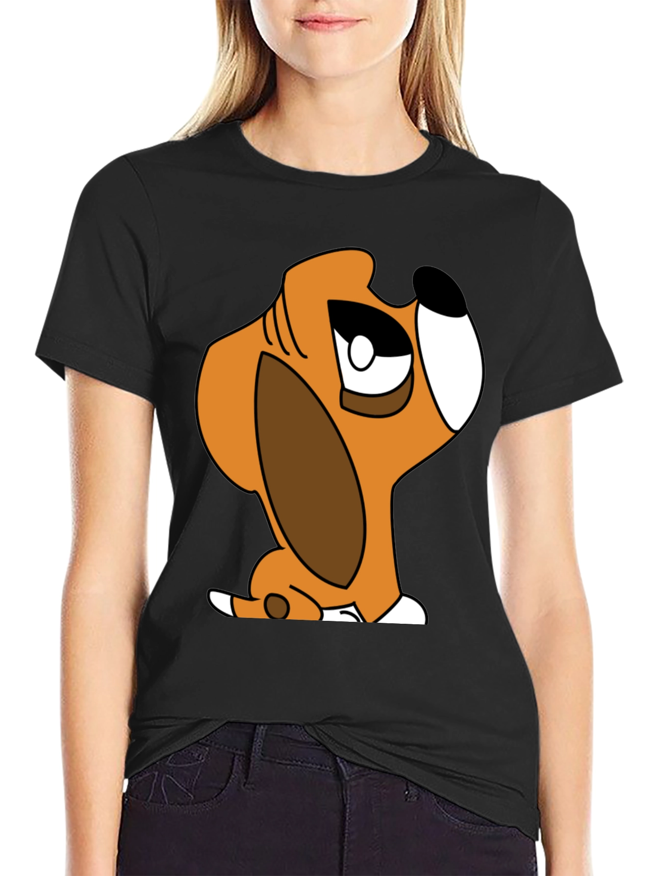 Cartoon Dog Graphic T-Shirt - Unisex Black Tee