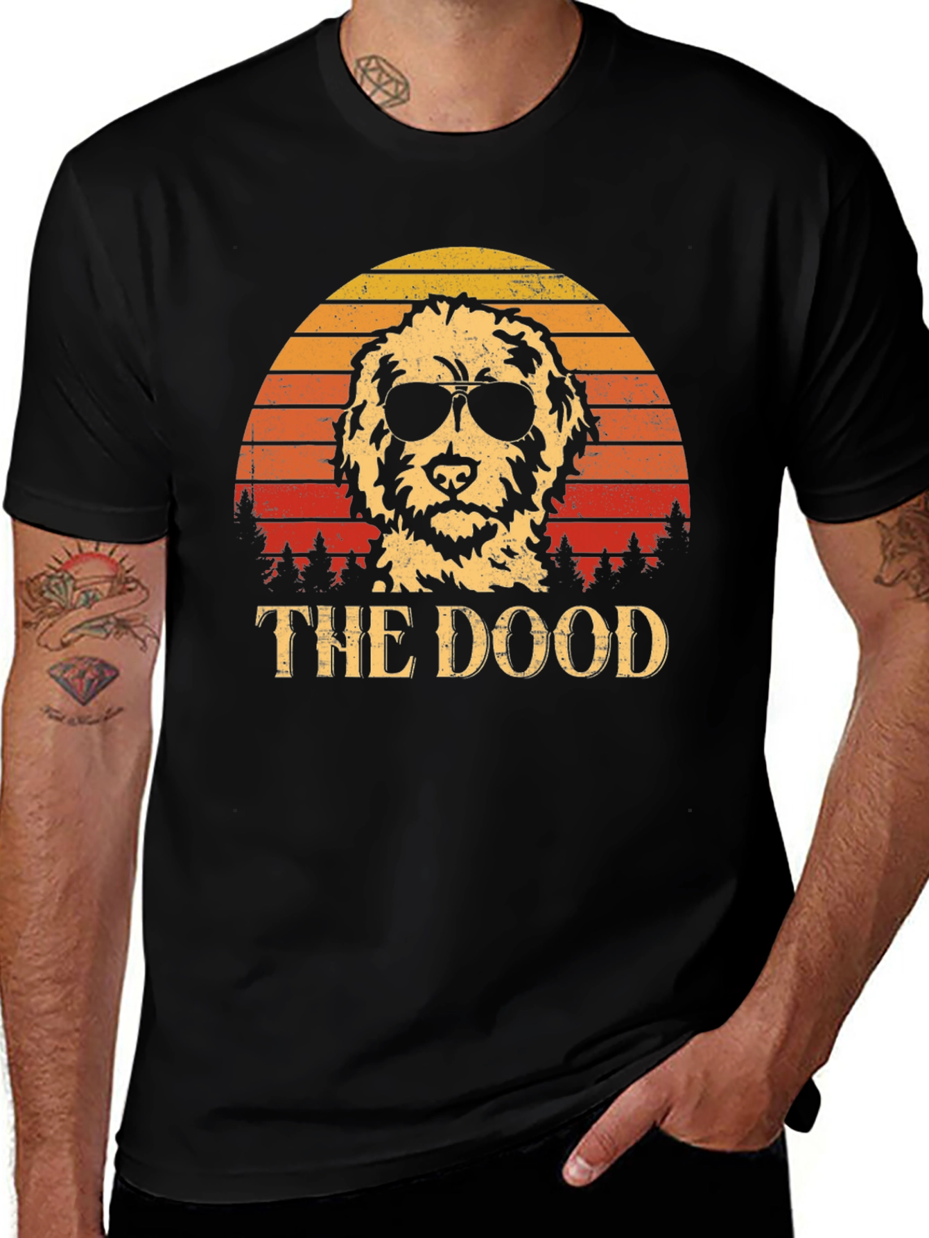 Cool Dog Tee: The Dood Retro Sunset Design