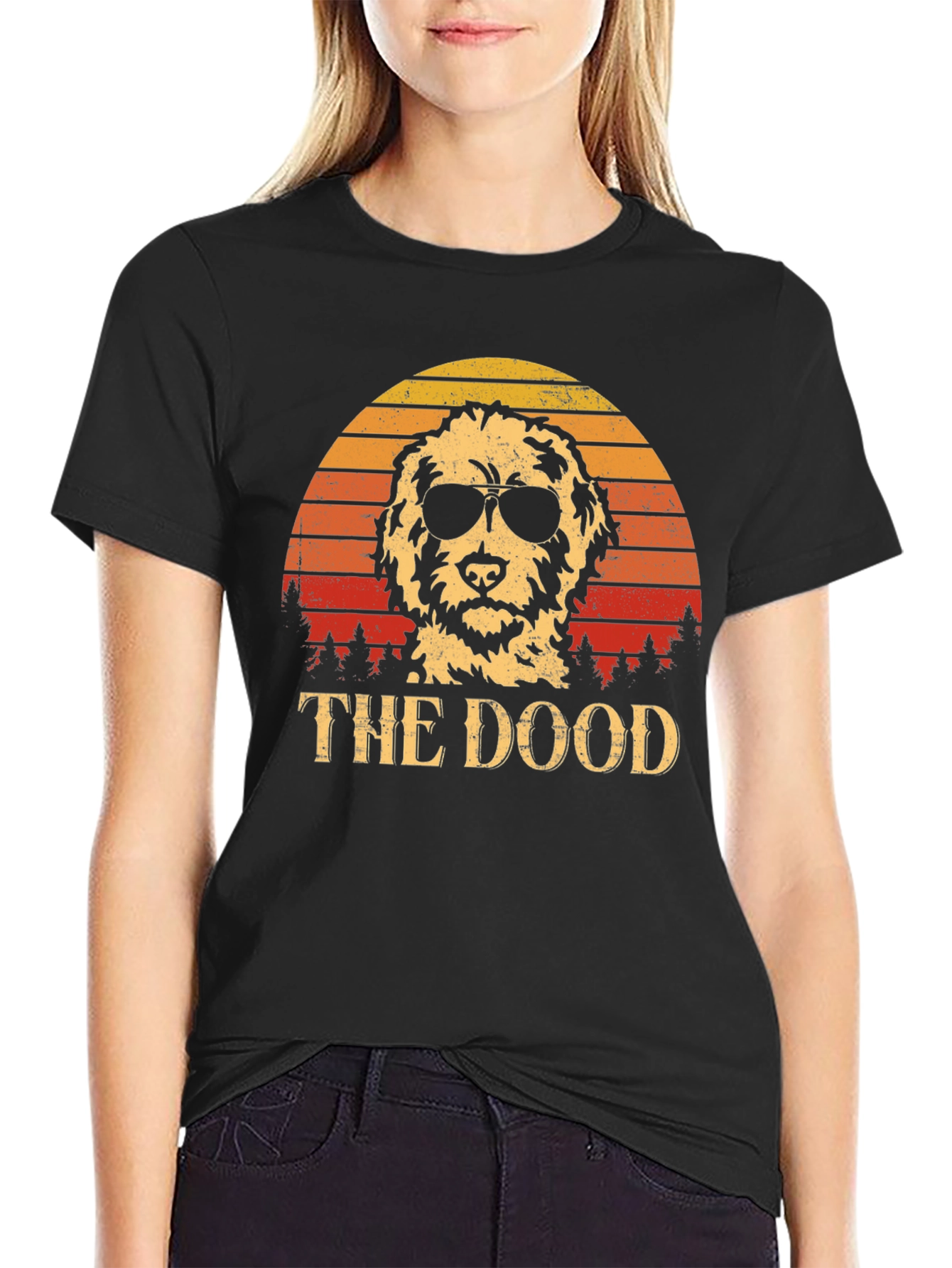 Cool Dog Tee: The Dood Retro Sunset Design