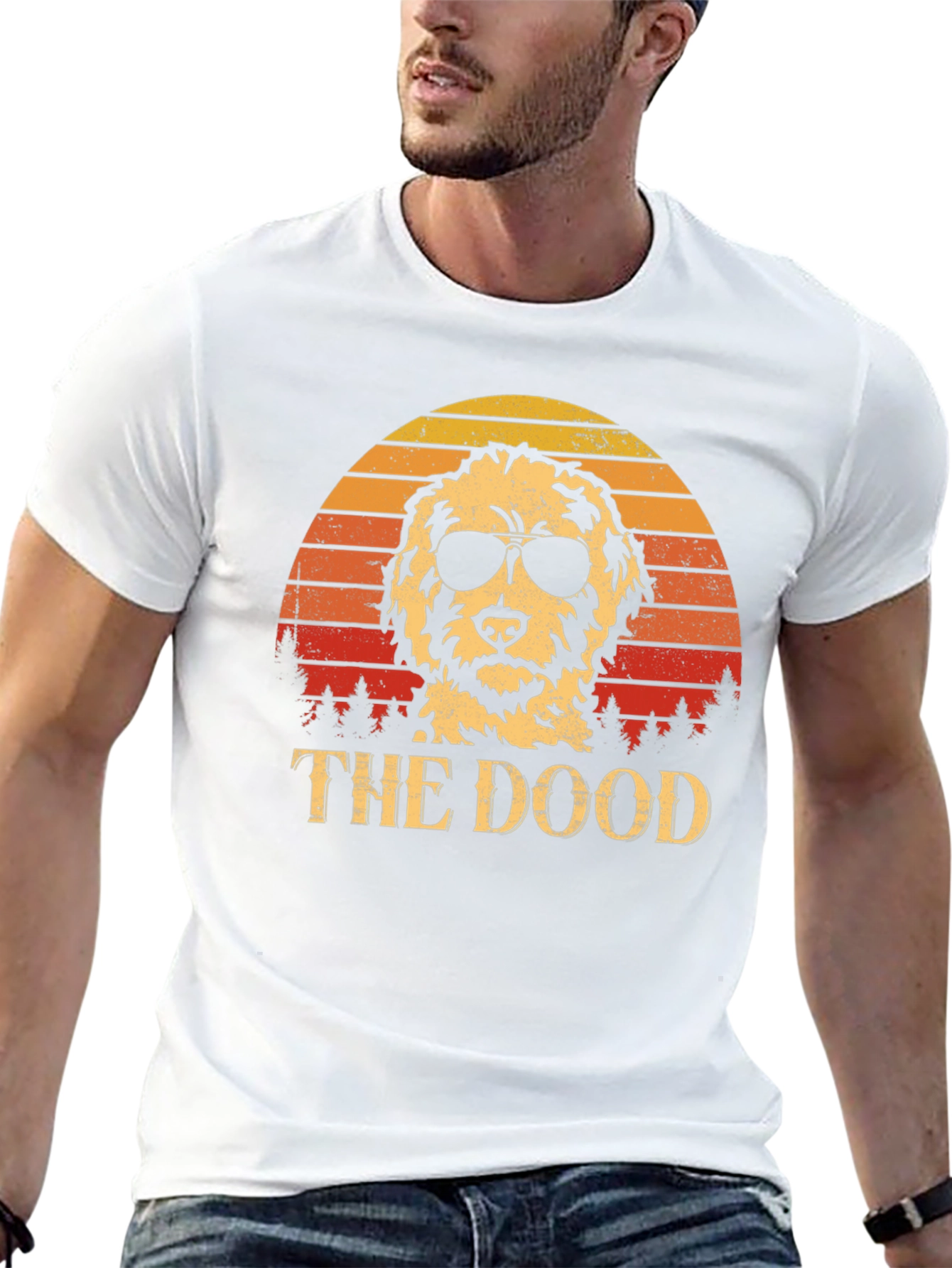 Cool Dog Tee: The Dood Retro Sunset Design