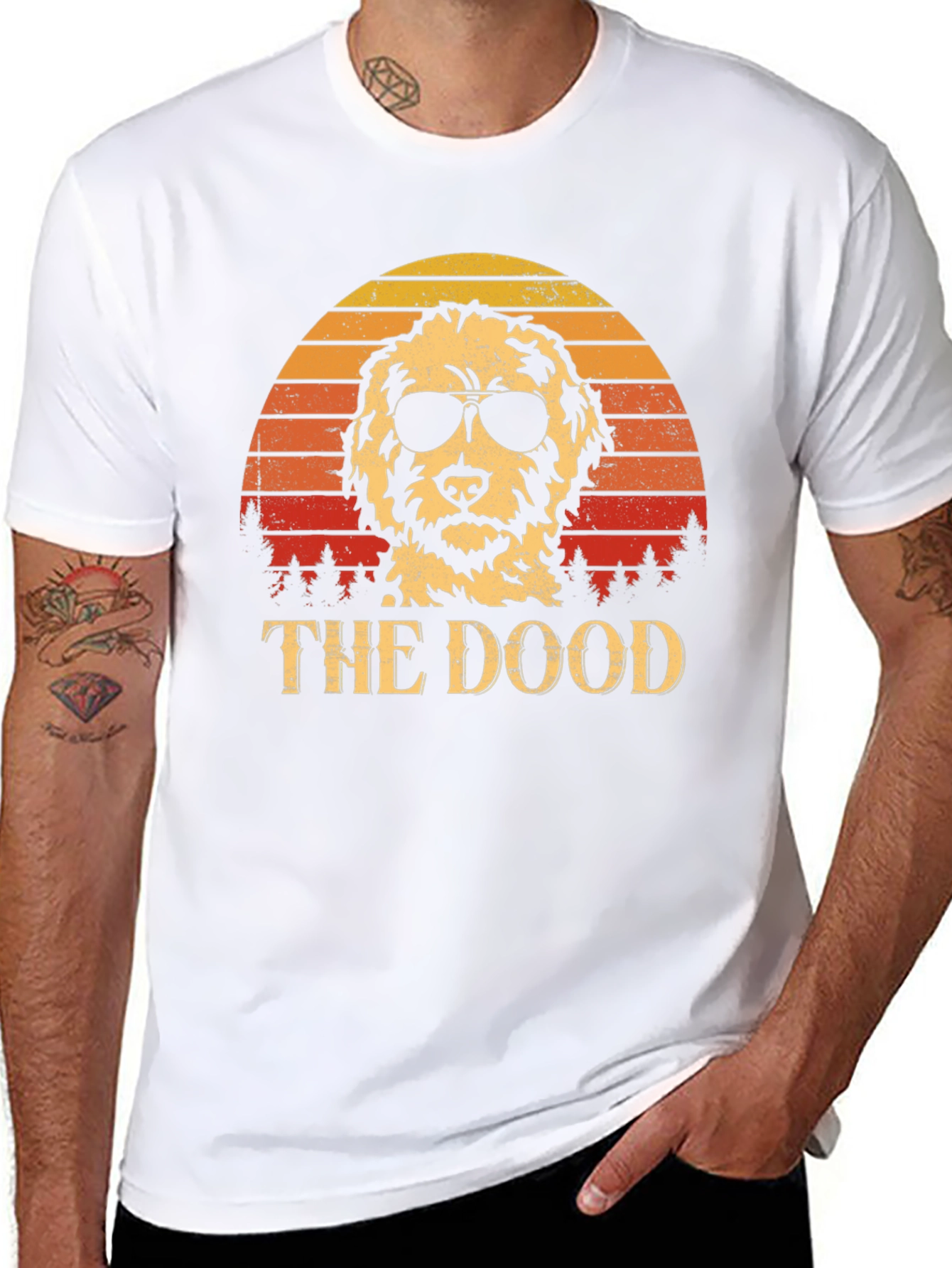 Cool Dog Tee: The Dood Retro Sunset Design