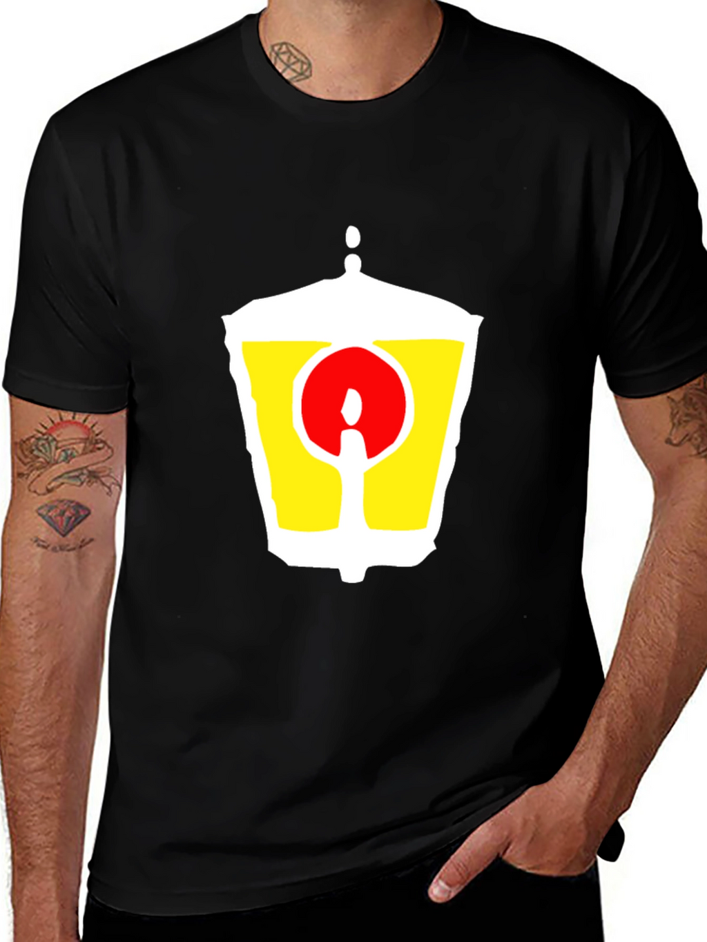 Black T-Shirt with Unique Graphic Lantern Design
