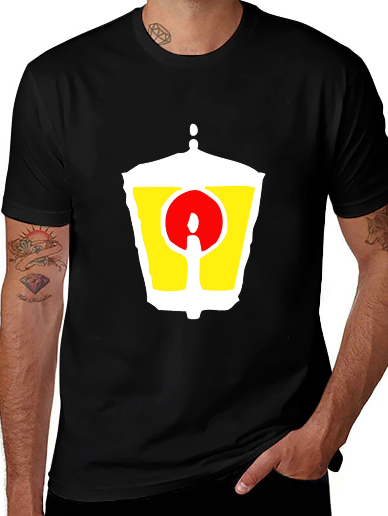 Black T-Shirt with Unique Graphic Lantern Design
