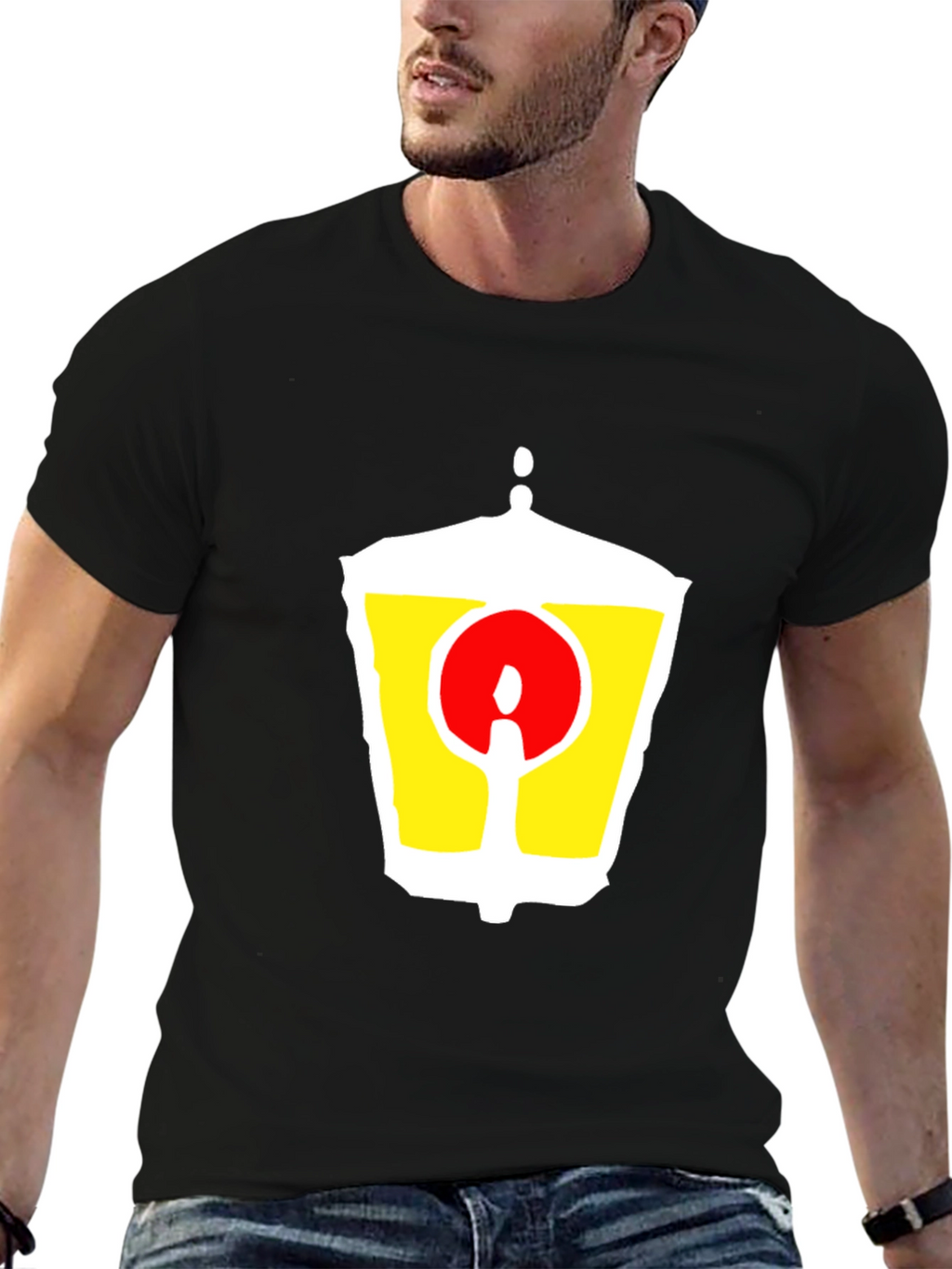 Black T-Shirt with Unique Graphic Lantern Design