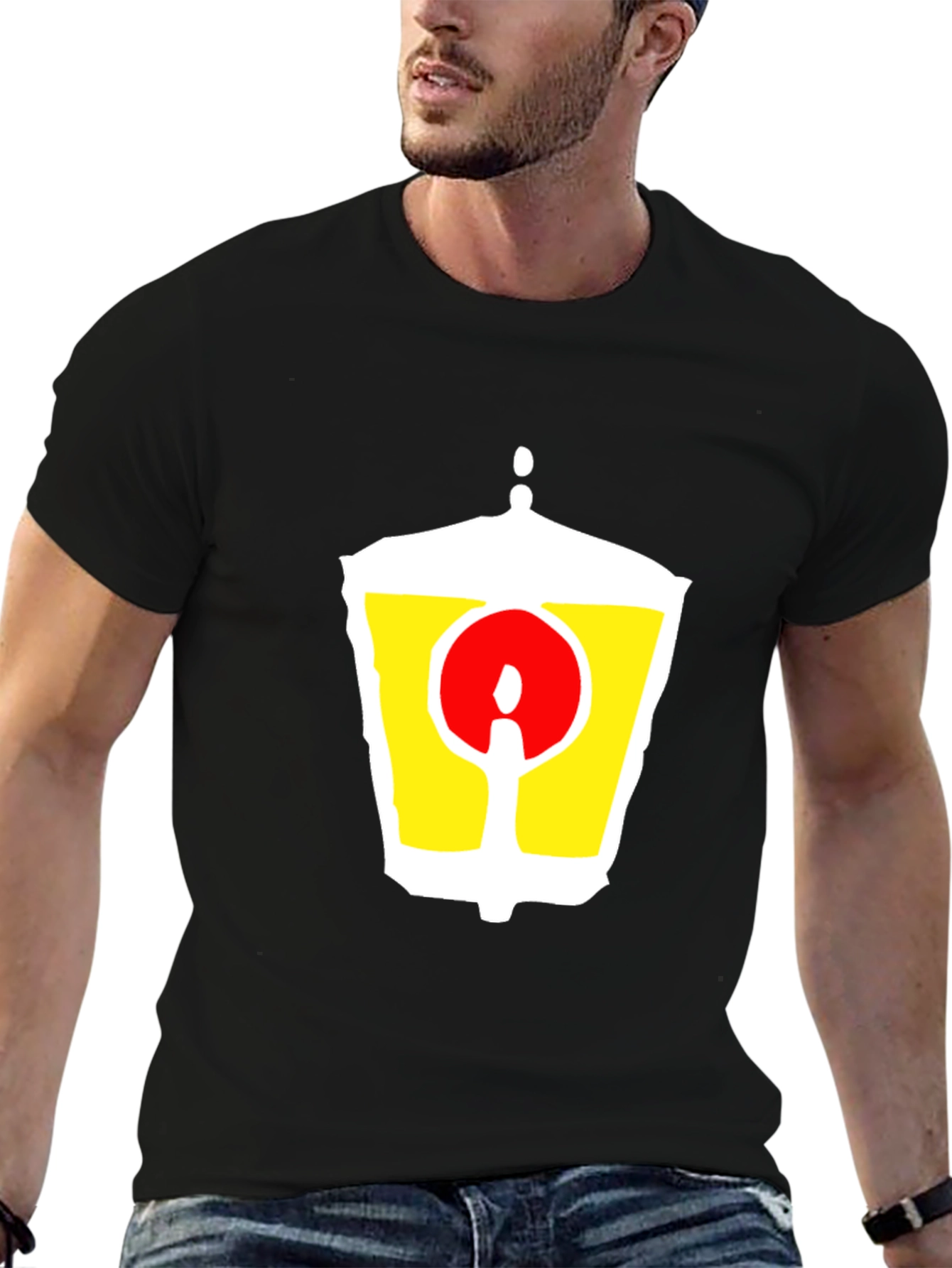 Black T-Shirt with Unique Graphic Lantern Design
