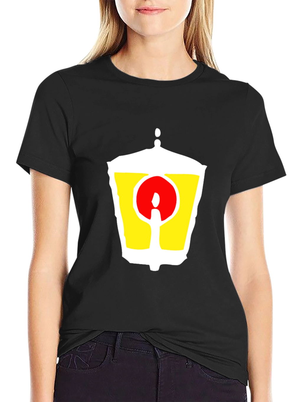 Black T-Shirt with Unique Graphic Lantern Design