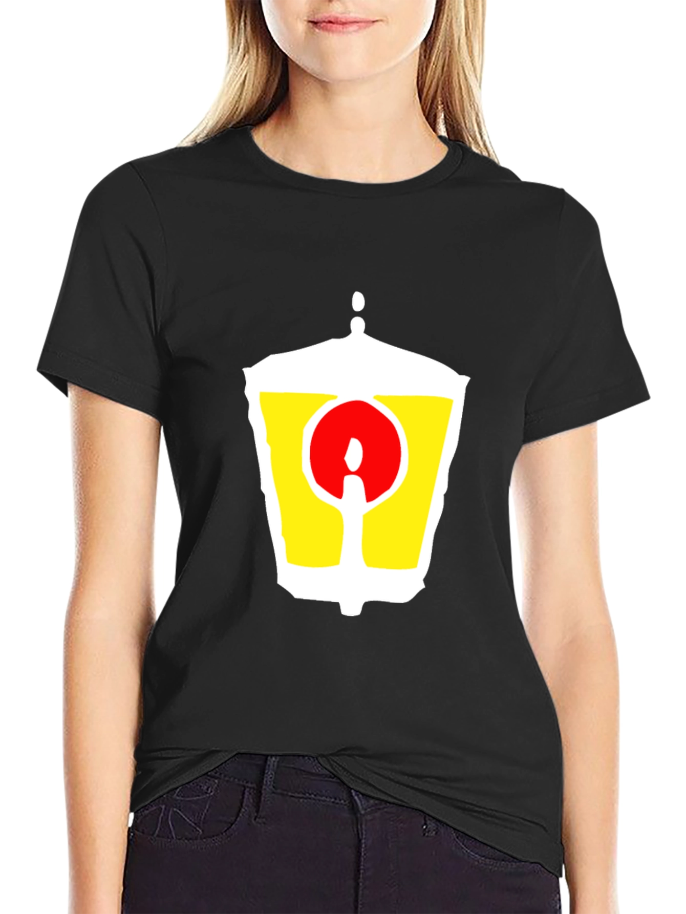 Black T-Shirt with Unique Graphic Lantern Design