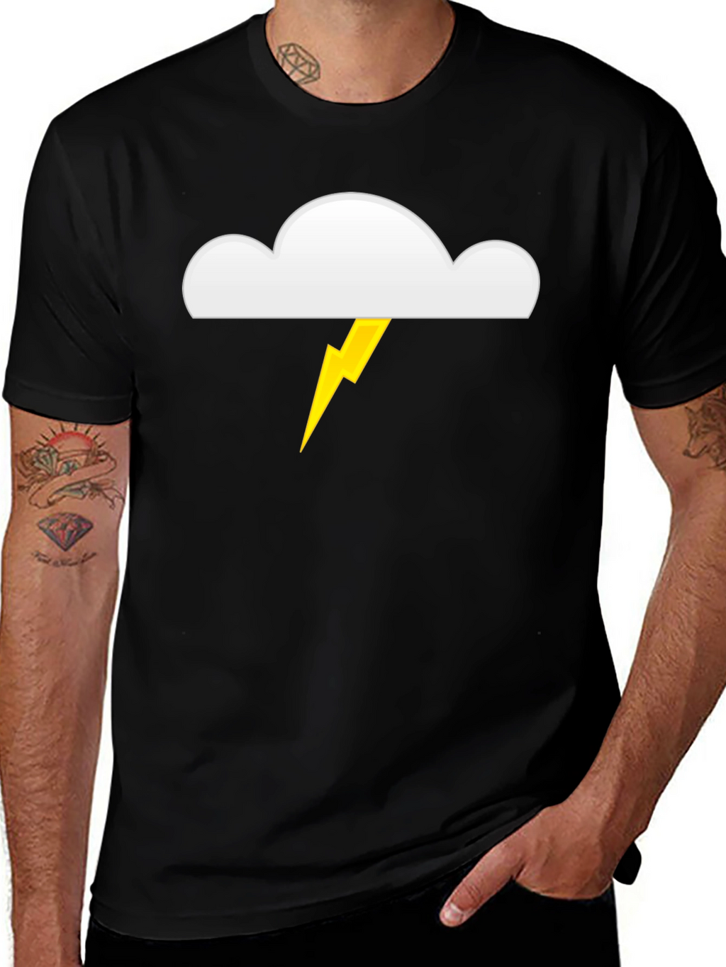 Cloud and Lightning Bolt Graphic T-Shirt