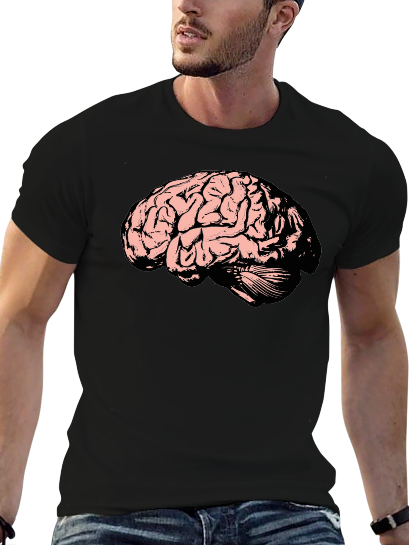 Brain Graphic Tee - Black Cotton T-Shirt