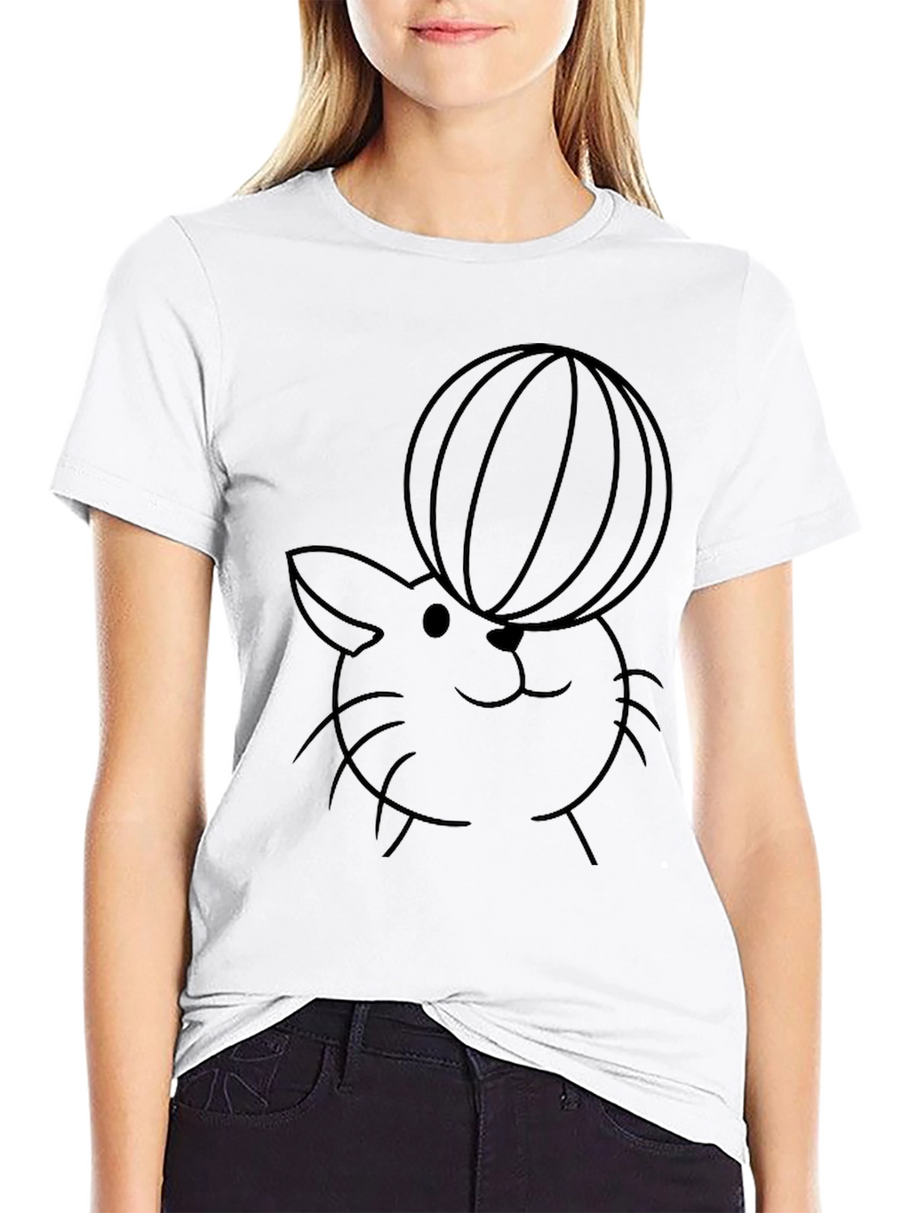 Cute Cat With Ball T-Shirt - Black