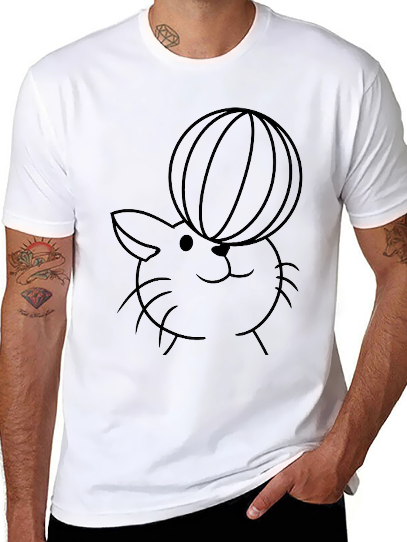 Cute Cat With Ball T-Shirt - Black