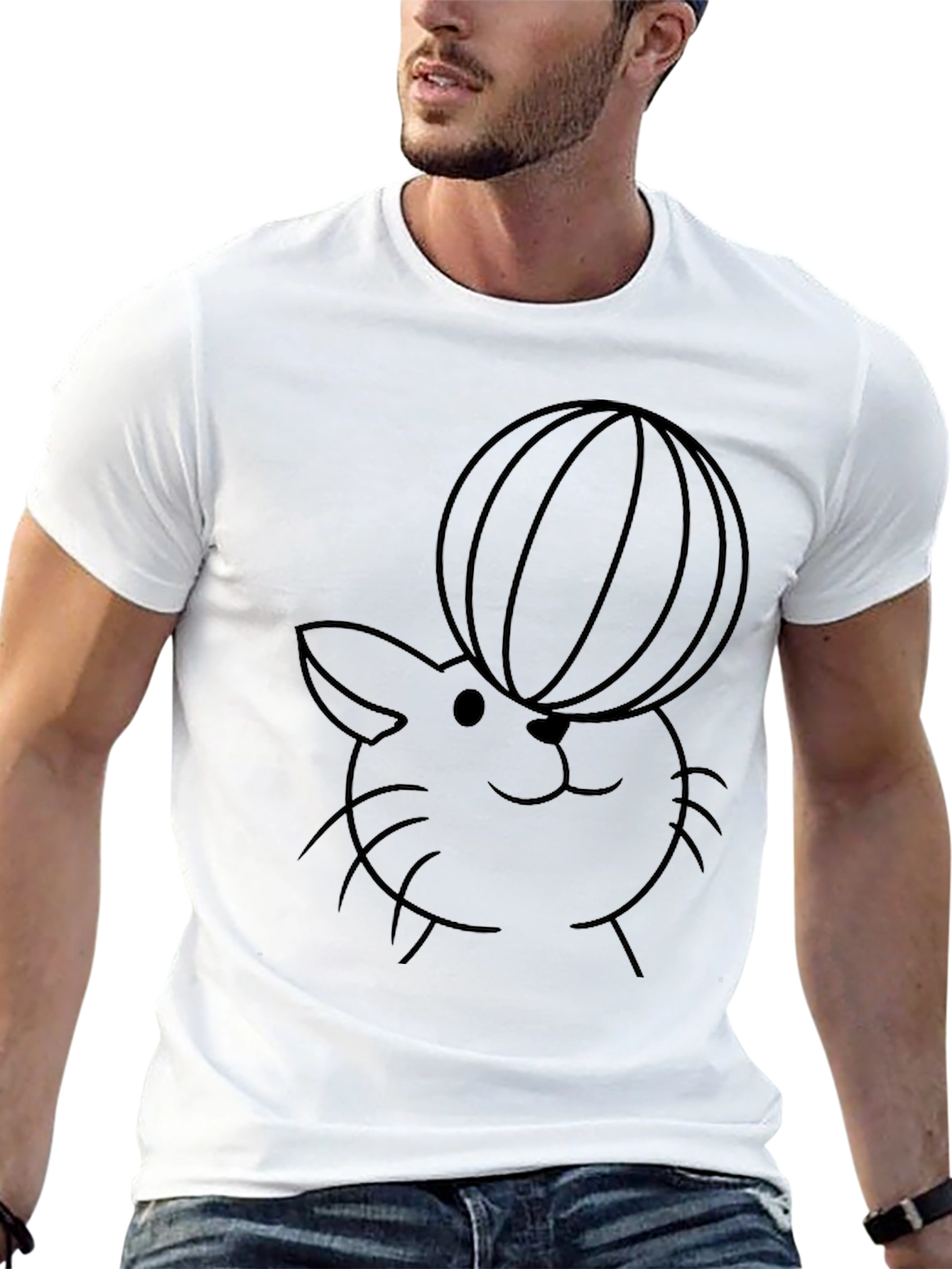 Cute Cat With Ball T-Shirt - Black