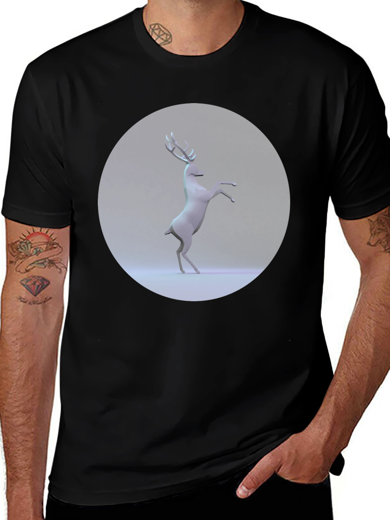 Geometric Deer Graphic Tee - Modern Black T-Shirt